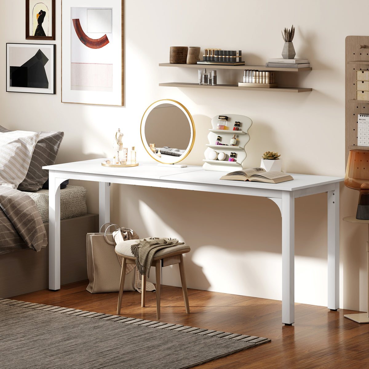 71" Computer Desk - White Industrial Metal Leg PC Desk-Office Products > Office Furniture > Office Desks & Work Stations > Computer Desks-DECOROLALA