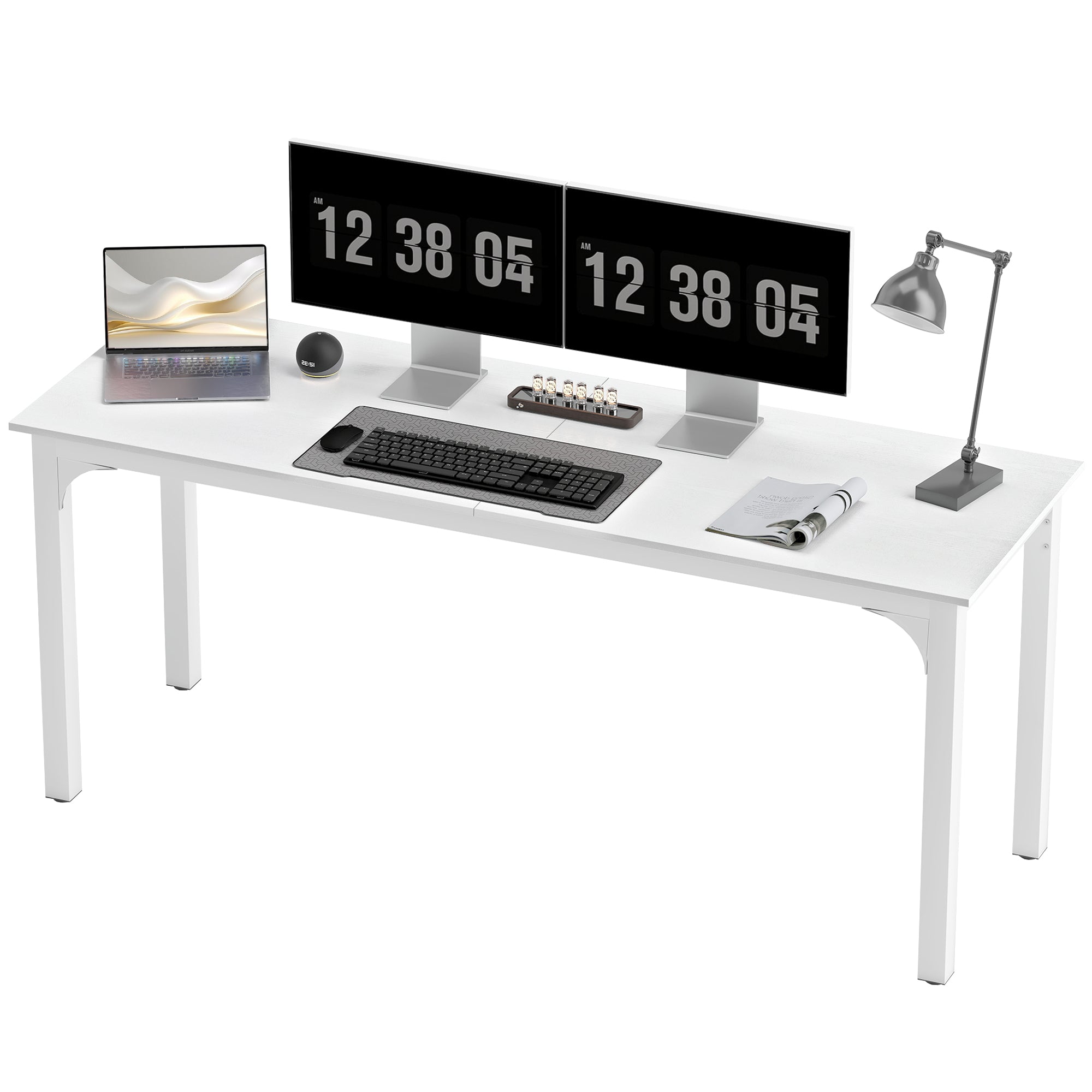 71" Computer Desk - White Industrial Metal Leg PC Desk-Office Products > Office Furniture > Office Desks & Work Stations > Computer Desks-DECOROLALA
