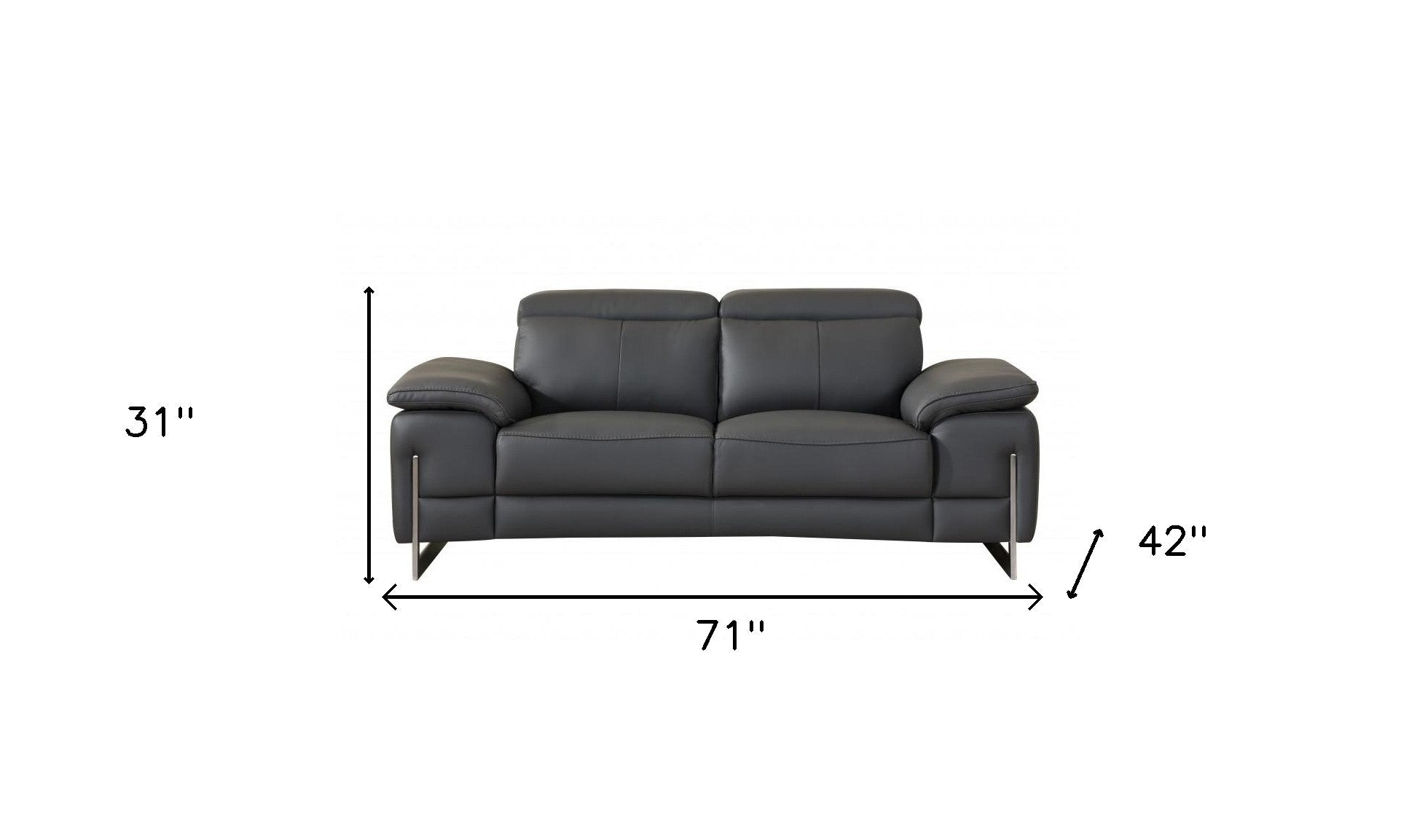 71" Dark Gray And Silver Genuine Leather Loveseat-Love Seats-DECOROLALA