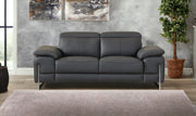 71" Dark Gray And Silver Genuine Leather Loveseat-Love Seats-DECOROLALA