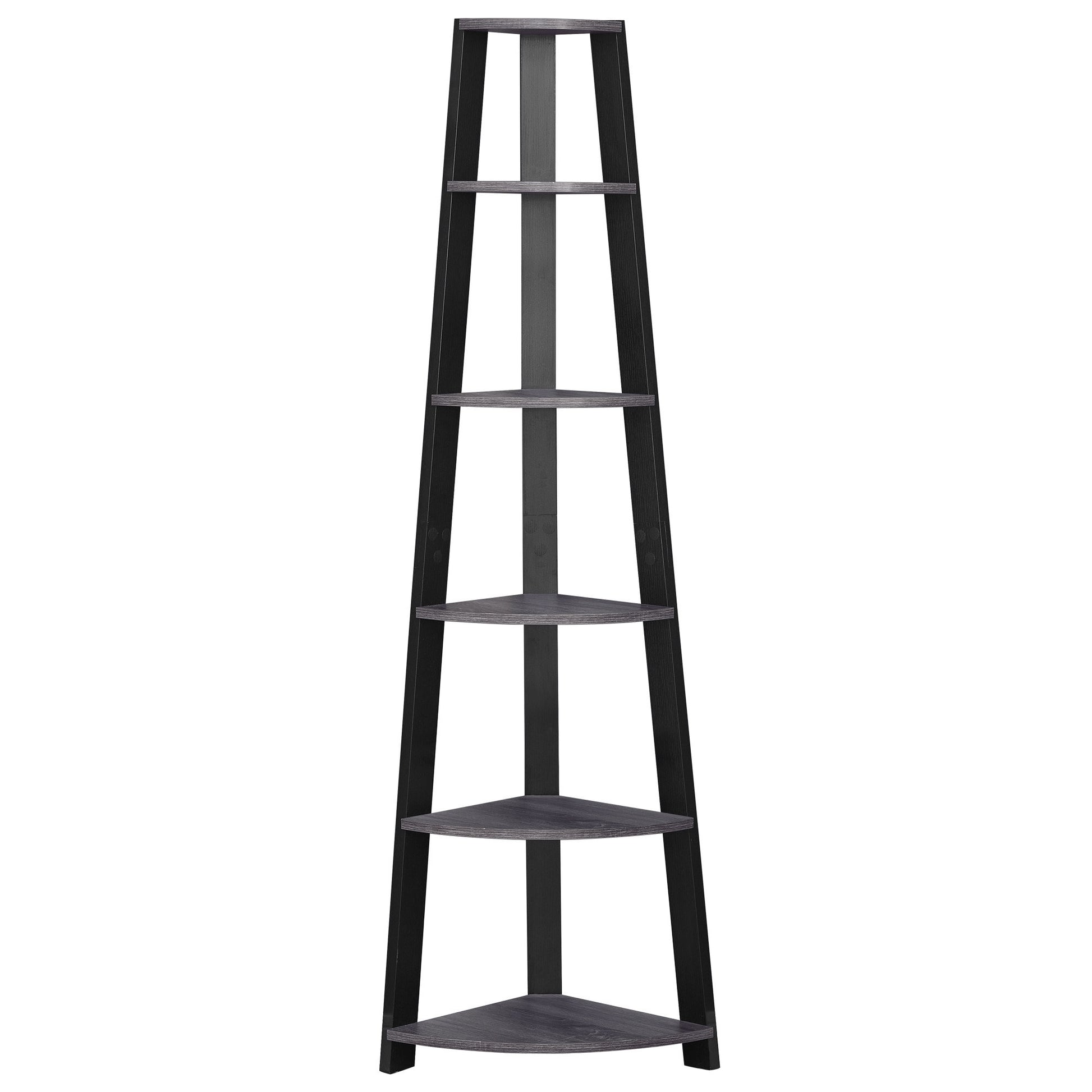 71" Espresso Wood Five Tier Corner Bookcase-Bookcases-DECOROLALA