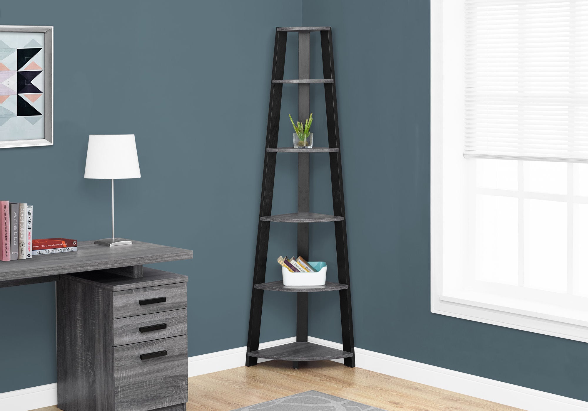 71" Espresso Wood Five Tier Corner Bookcase-Bookcases-DECOROLALA