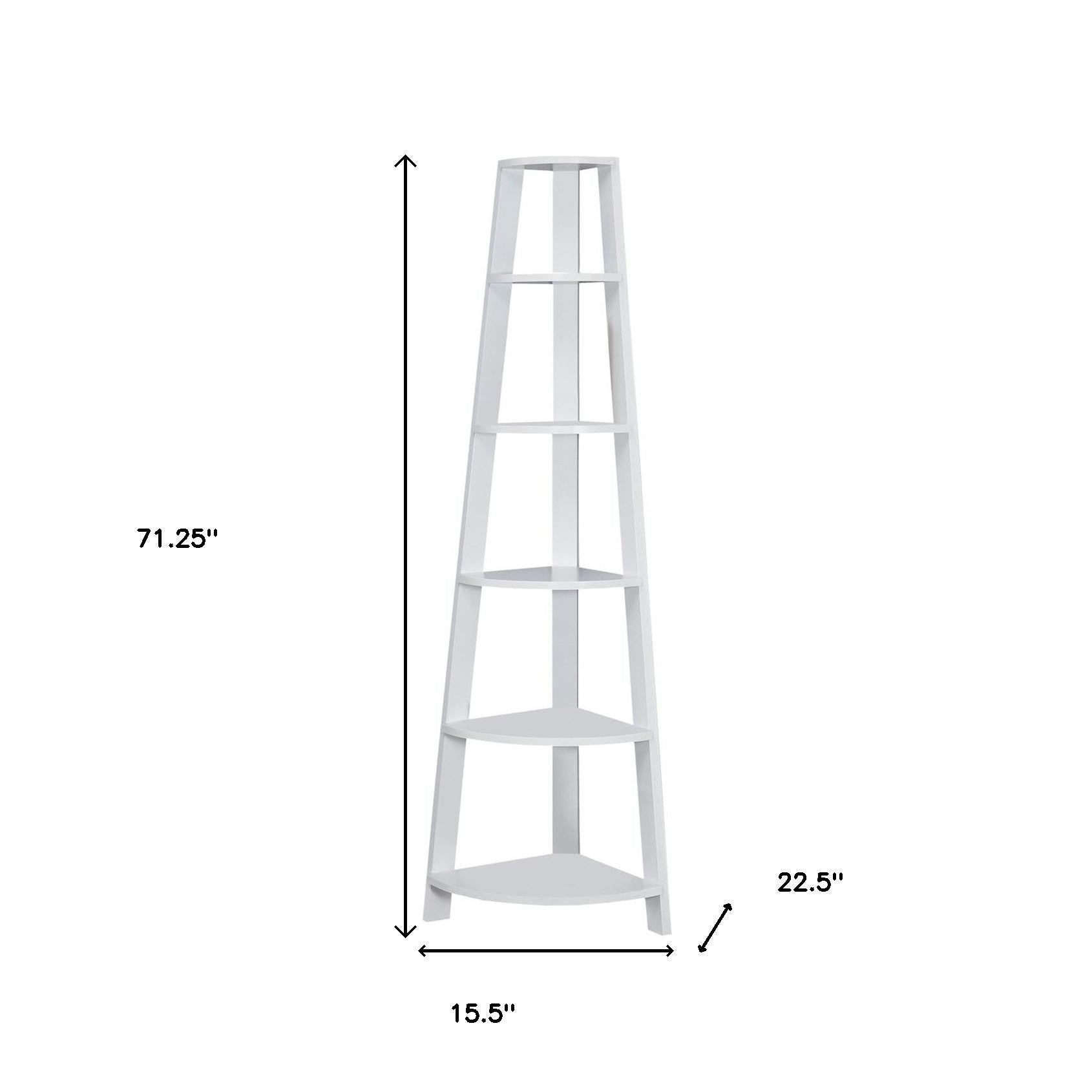 71" Espresso Wood Five Tier Corner Bookcase-Bookcases-DECOROLALA
