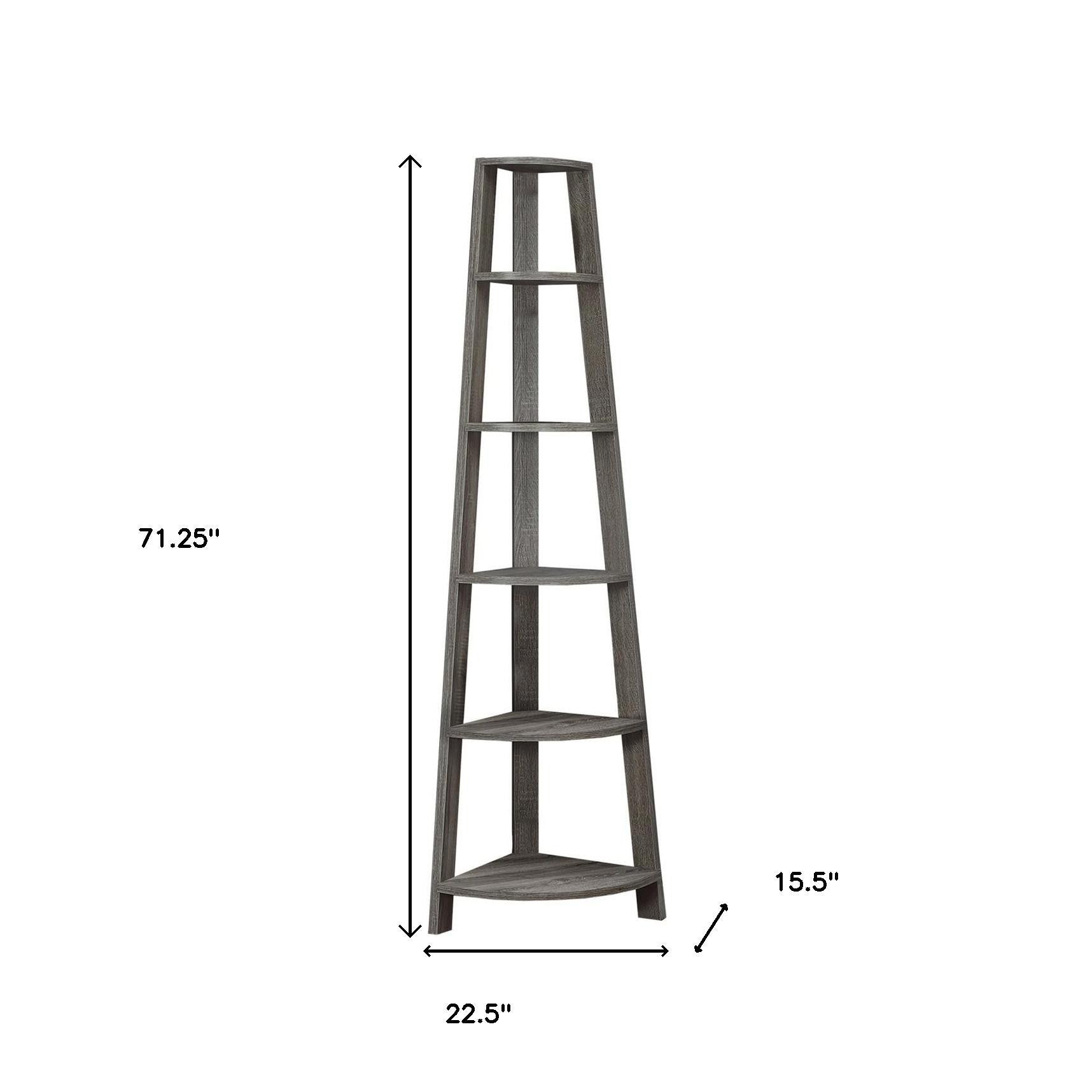 71" Espresso Wood Five Tier Corner Bookcase-Bookcases-DECOROLALA