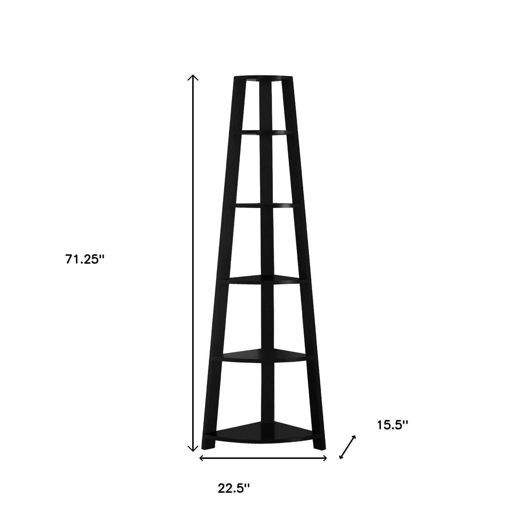 71" Espresso Wood Five Tier Corner Bookcase-Bookcases-DECOROLALA
