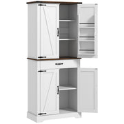 71" Farmhouse Pantry Cabinet, White with Barn Doors, Drawer & Shelves-DECOROLALA