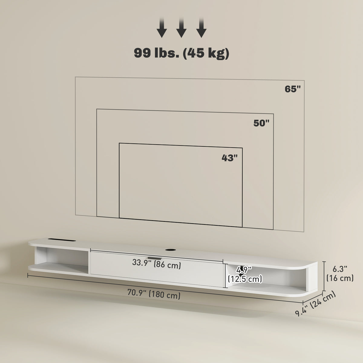 71" Floating TV Stand - Wall Mounted Media Console White-Home Furnishings > Living Room Furniture > TV¬†Stands-DECOROLALA