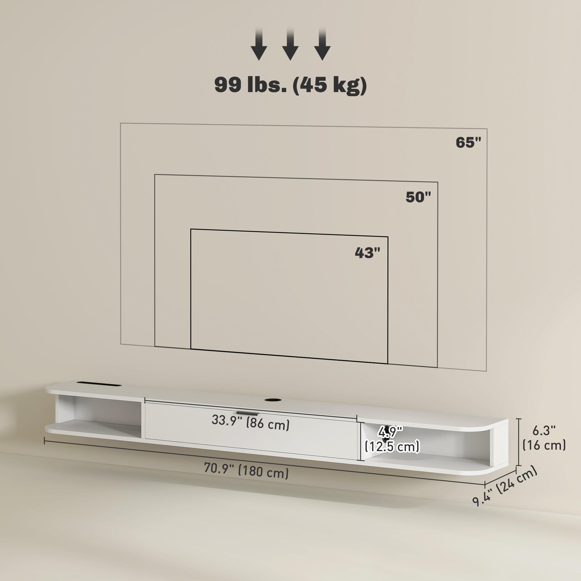 71" Floating TV Stand - Wall Mounted Media Console White-Home Furnishings > Living Room Furniture > TV¬†Stands-DECOROLALA