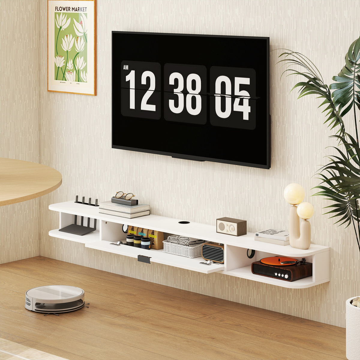 71" Floating TV Stand - Wall Mounted Media Console White-Home Furnishings > Living Room Furniture > TV¬†Stands-DECOROLALA