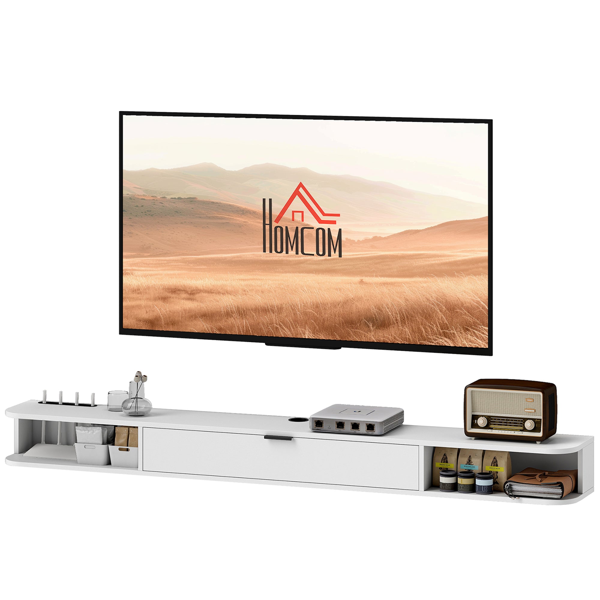 71" Floating TV Stand - Wall Mounted Media Console White-Home Furnishings > Living Room Furniture > TV¬†Stands-DECOROLALA