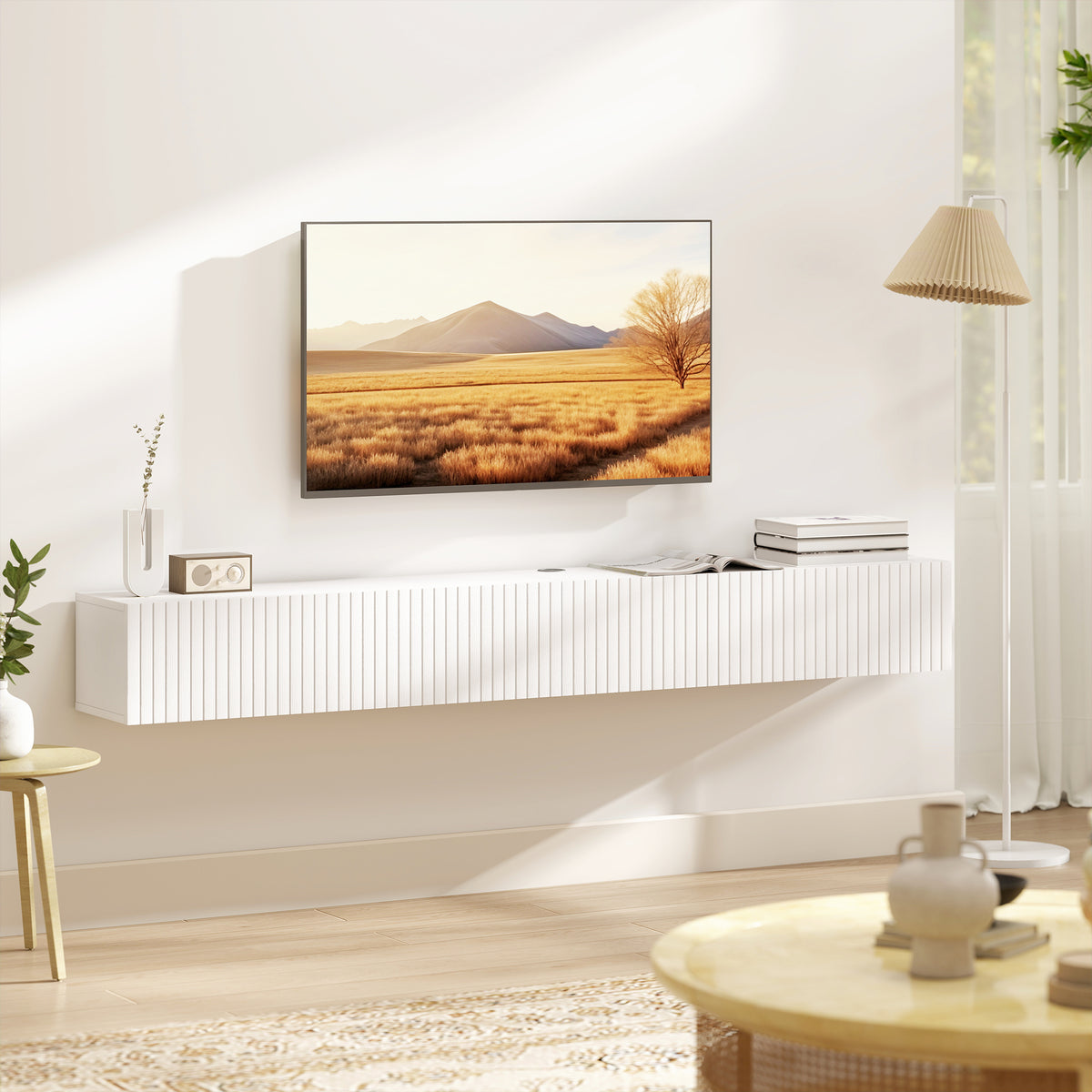 71" Floating TV Stand - White Wall Mount Media Console-Home Furnishings > Living Room Furniture > TV¬†Stands-DECOROLALA