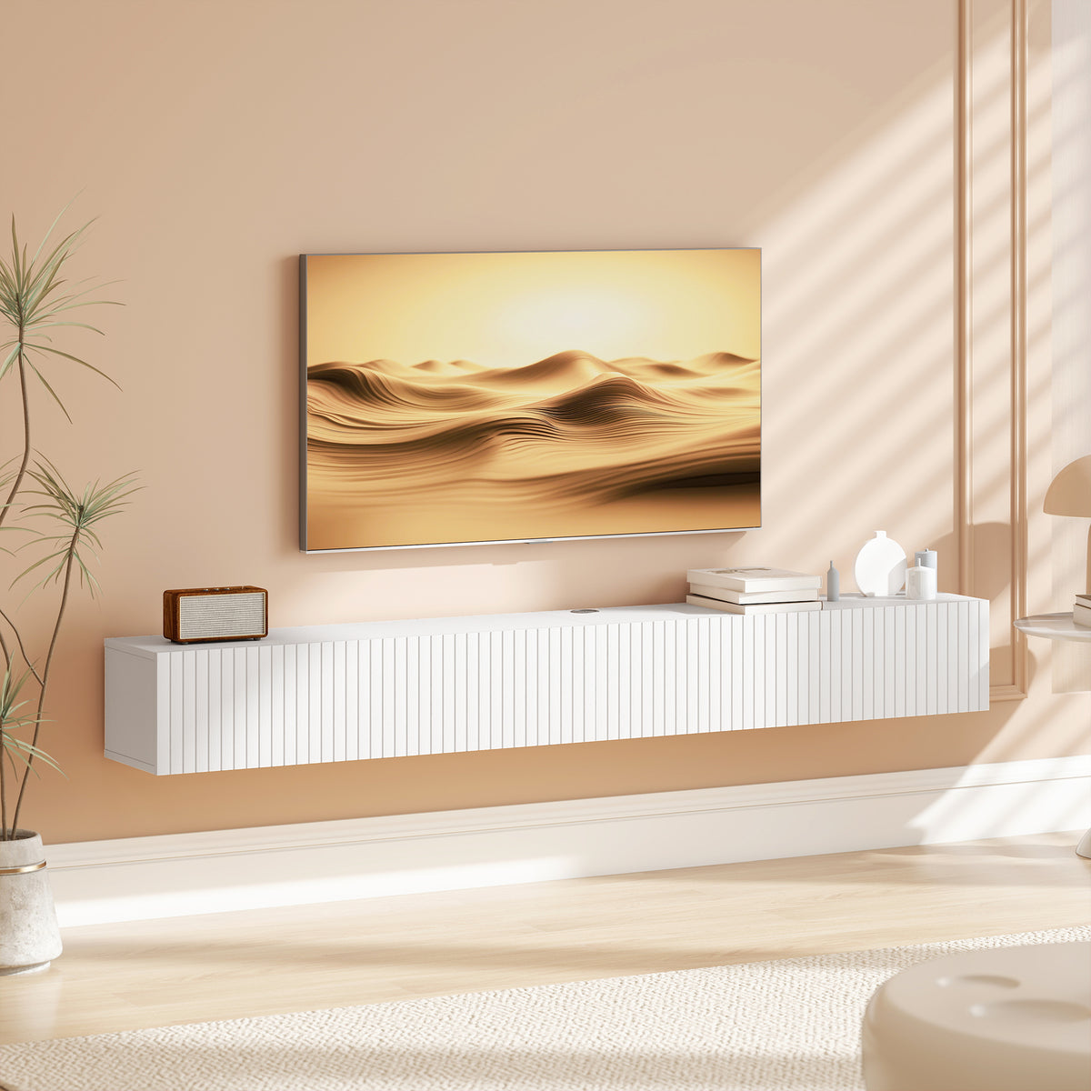 71" Floating TV Stand - White Wall Mount Media Console-Home Furnishings > Living Room Furniture > TV¬†Stands-DECOROLALA