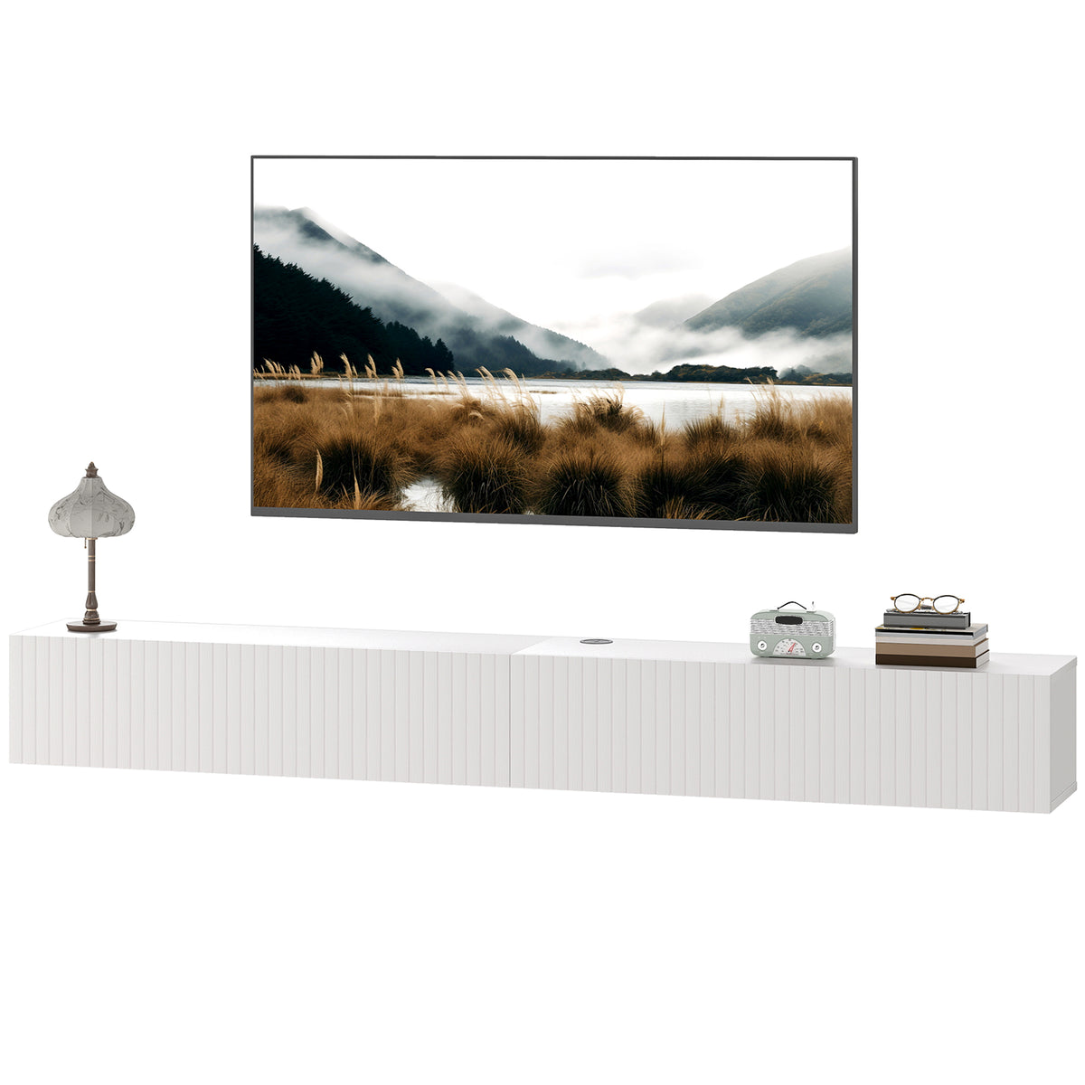 71" Floating TV Stand - White Wall Mount Media Console-Home Furnishings > Living Room Furniture > TV¬†Stands-DECOROLALA