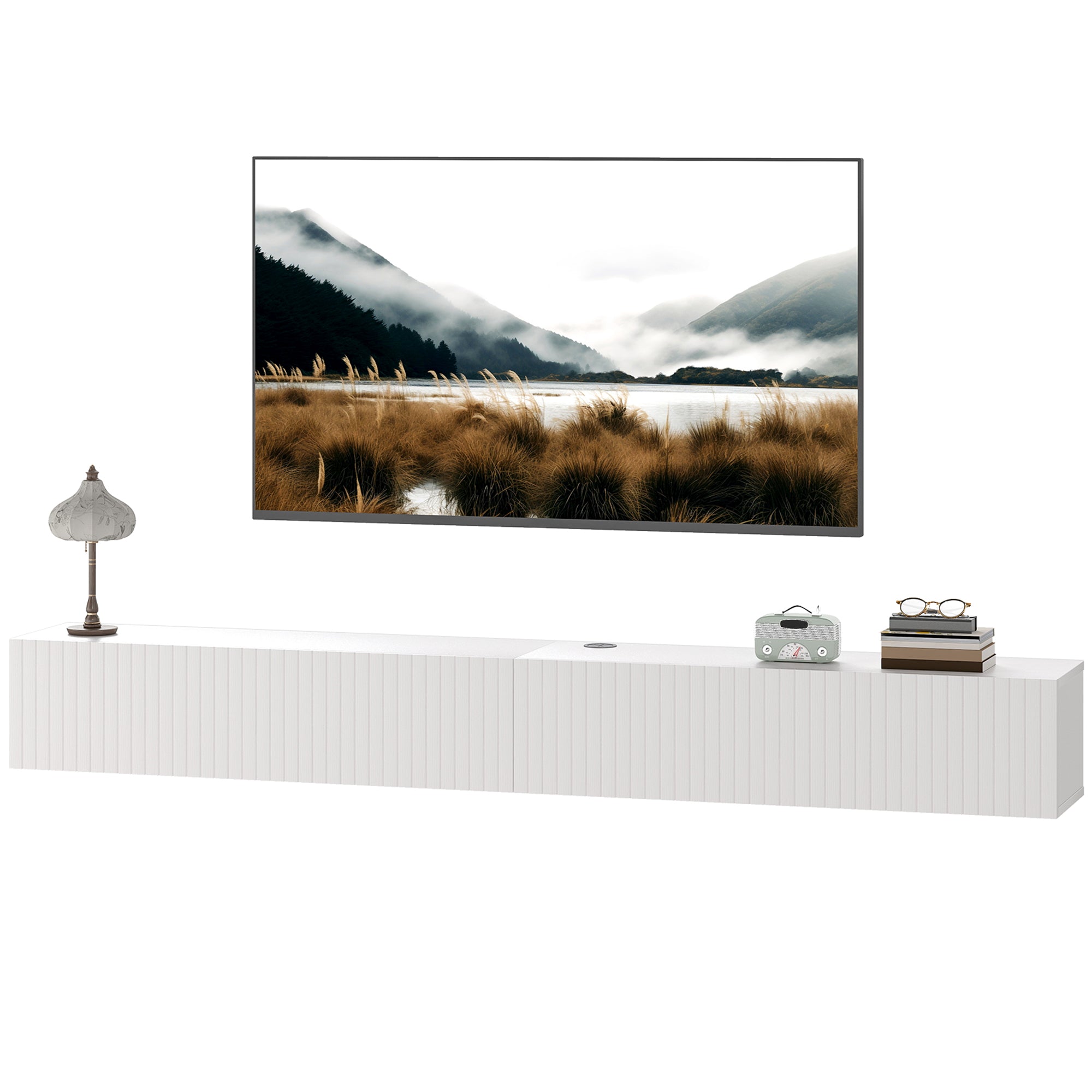 71" Floating TV Stand - White Wall Mount Media Console-Home Furnishings > Living Room Furniture > TV¬†Stands-DECOROLALA