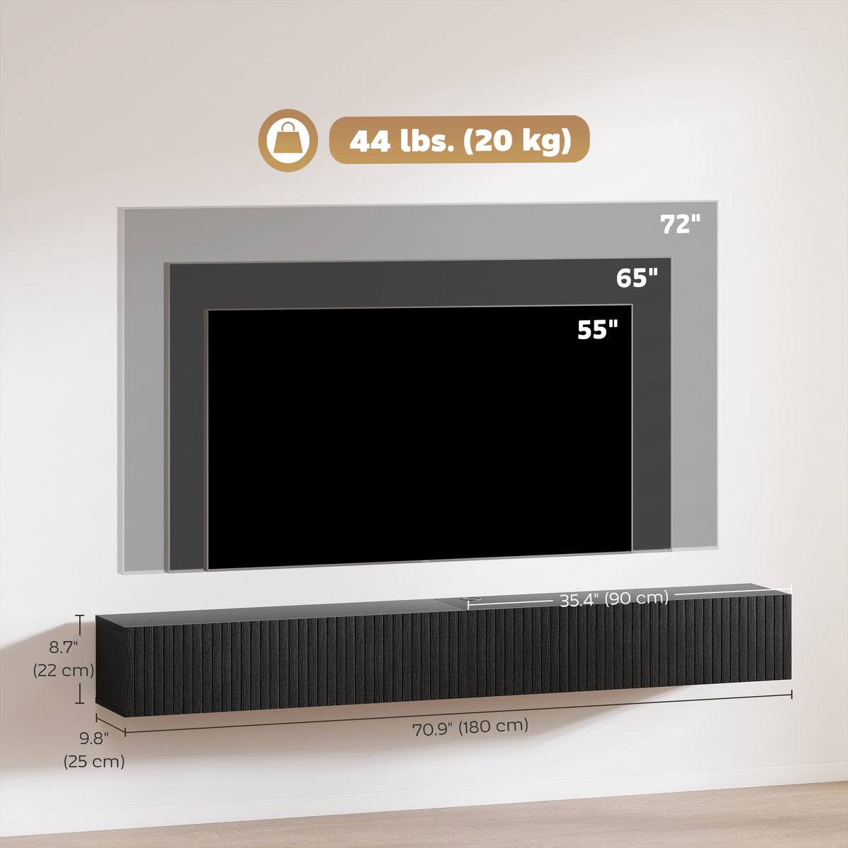 71" Floating TV Stand for TVs up to 72" - Black-Home Furnishings > Living Room Furniture > TV¬†Stands-DECOROLALA