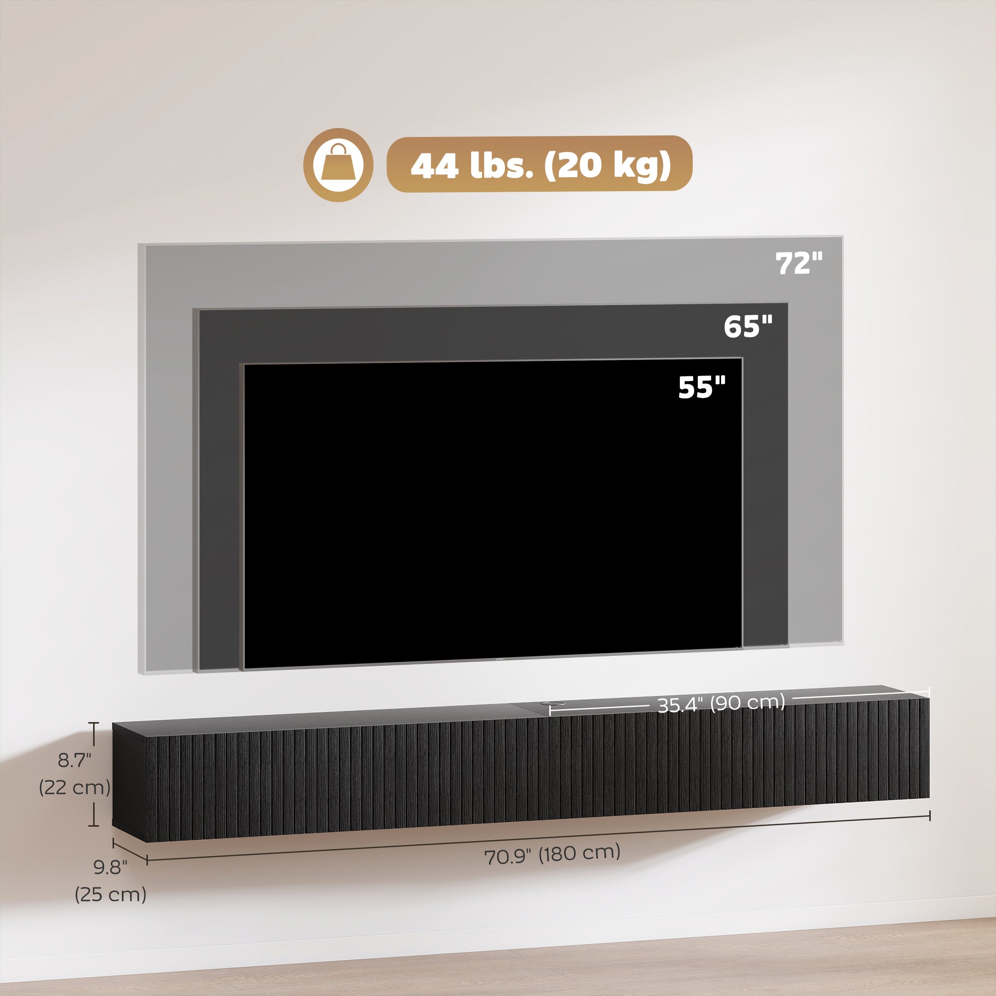 71" Floating TV Stand for TVs up to 72" - Black-Home Furnishings > Living Room Furniture > TV¬†Stands-DECOROLALA