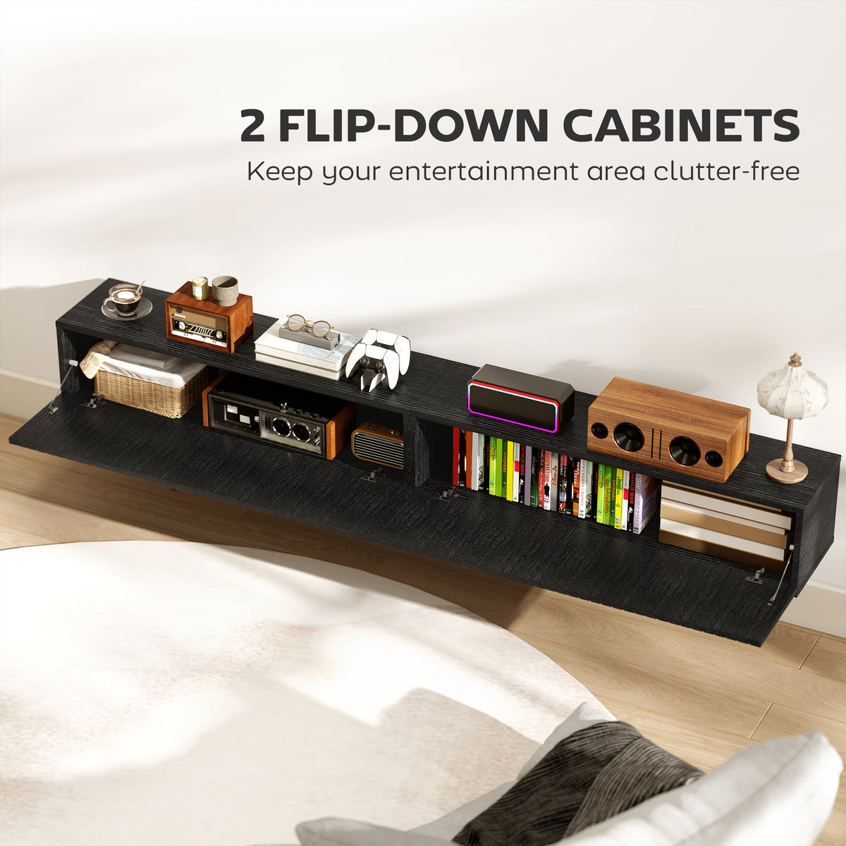 71" Floating TV Stand for TVs up to 72" - Black-Home Furnishings > Living Room Furniture > TV¬†Stands-DECOROLALA