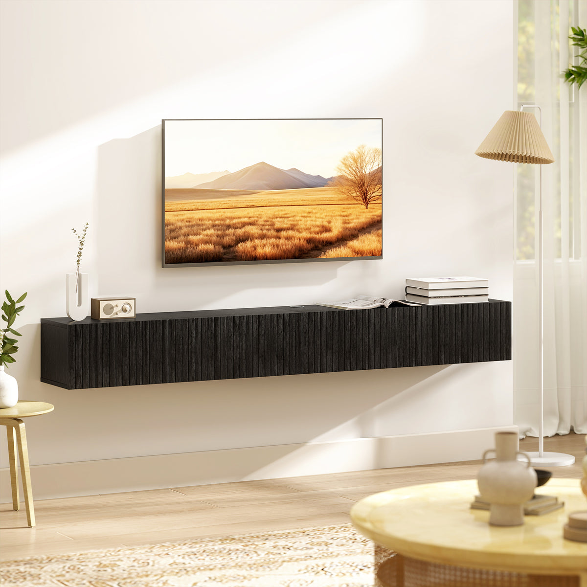 71" Floating TV Stand for TVs up to 72" - Black-Home Furnishings > Living Room Furniture > TV¬†Stands-DECOROLALA