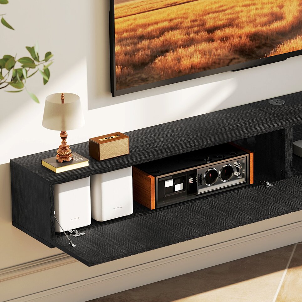 71" Floating TV Stand for TVs up to 72" - Black-Home Furnishings > Living Room Furniture > TV¬†Stands-DECOROLALA