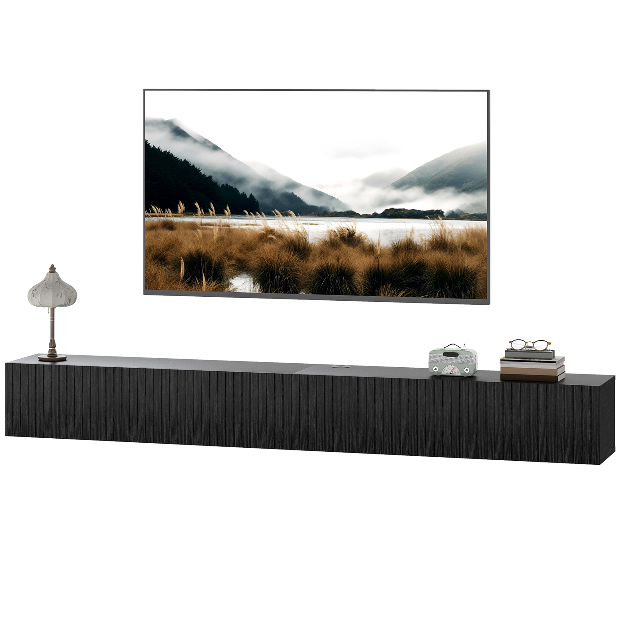 71" Floating TV Stand for TVs up to 72" - Black-Home Furnishings > Living Room Furniture > TV¬†Stands-DECOROLALA