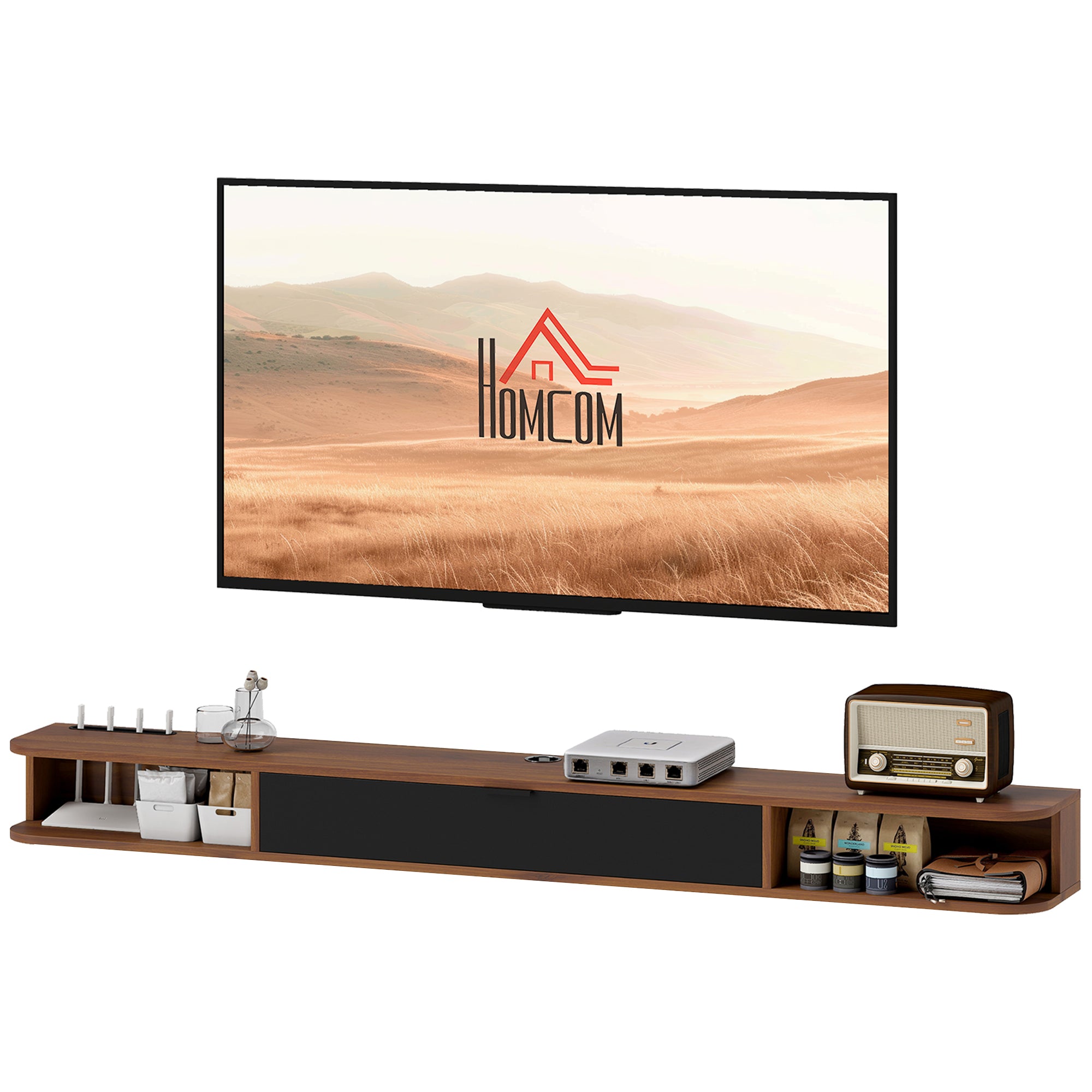 71" Floating TV Stand for TVs up to 75" - Walnut-Home Furnishings > Living Room Furniture > TV¬†Stands-DECOROLALA