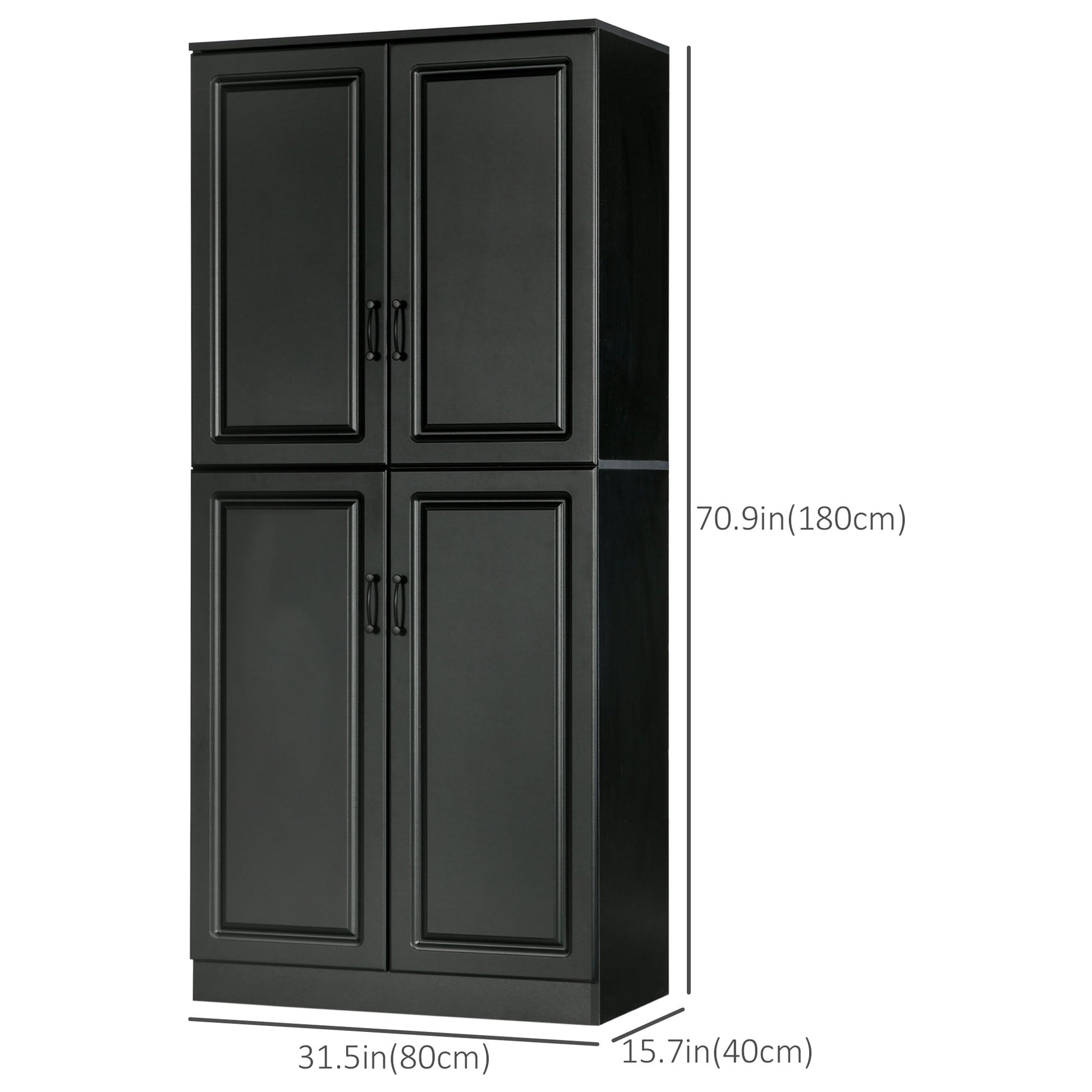 71" Freestanding Kitchen Pantry Cabinet - Black with 5 Shelves-DECOROLALA