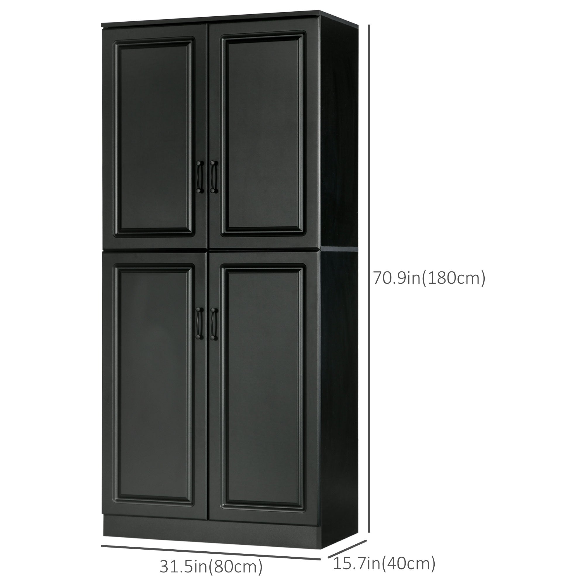 71" Freestanding Kitchen Pantry Cabinet - Black with 5 Shelves-DECOROLALA