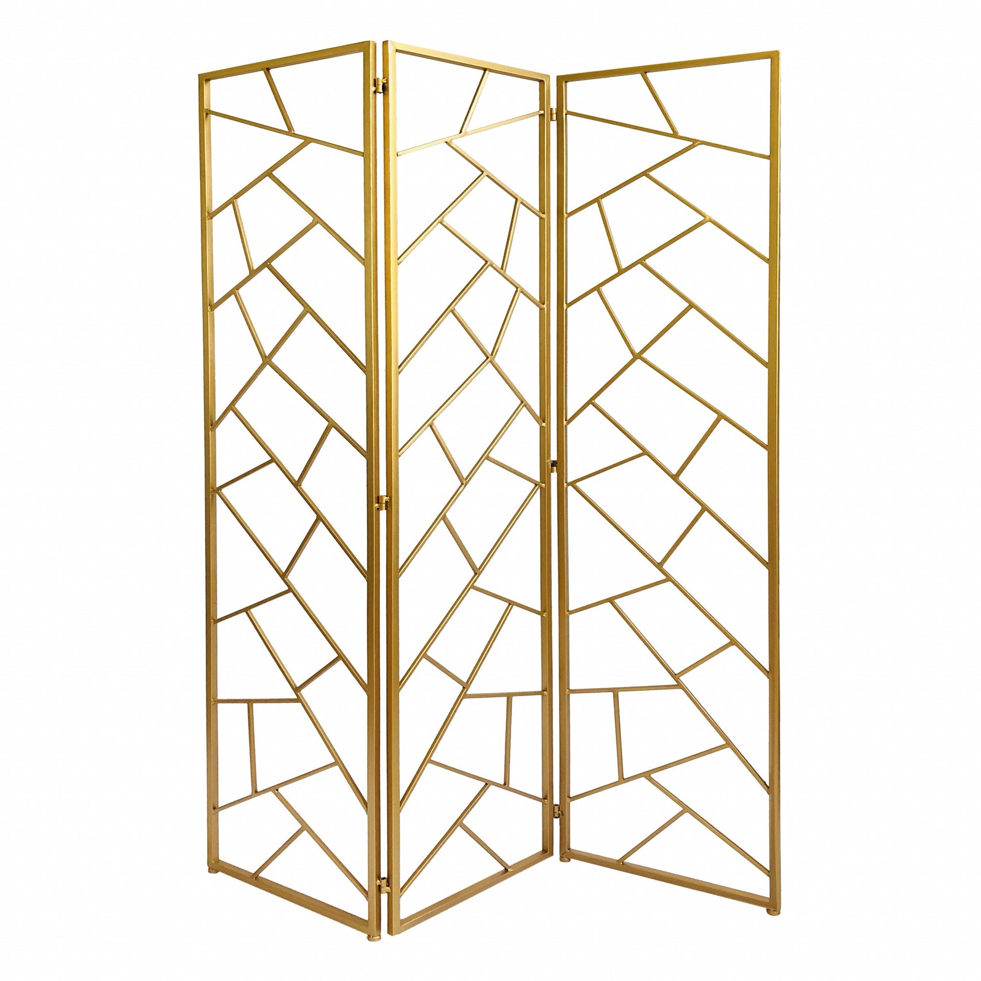 71" Gold IronFolding Three Panel Screen Room Divider-Room Dividers-DECOROLALA