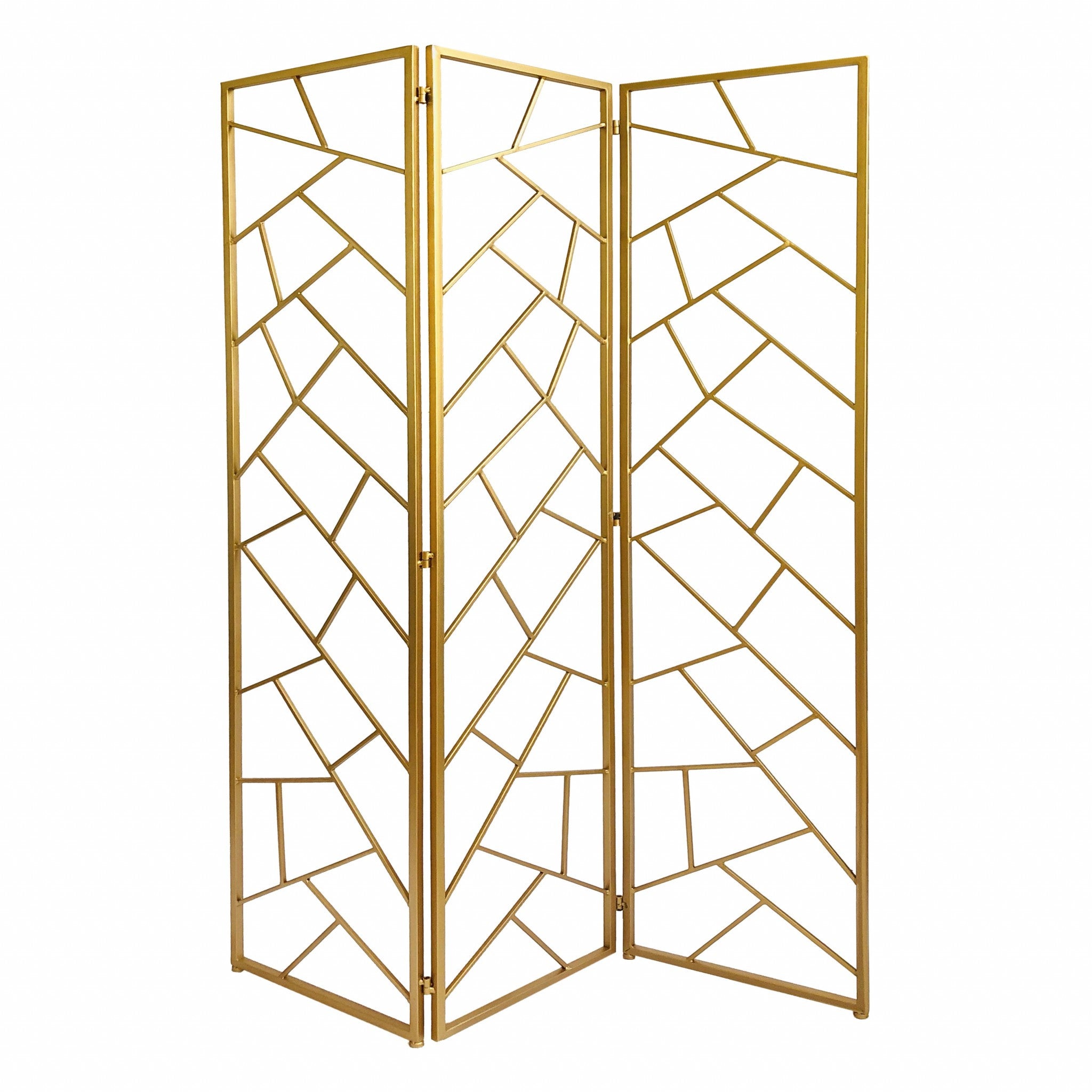 71" Gold IronFolding Three Panel Screen Room Divider-Room Dividers-DECOROLALA