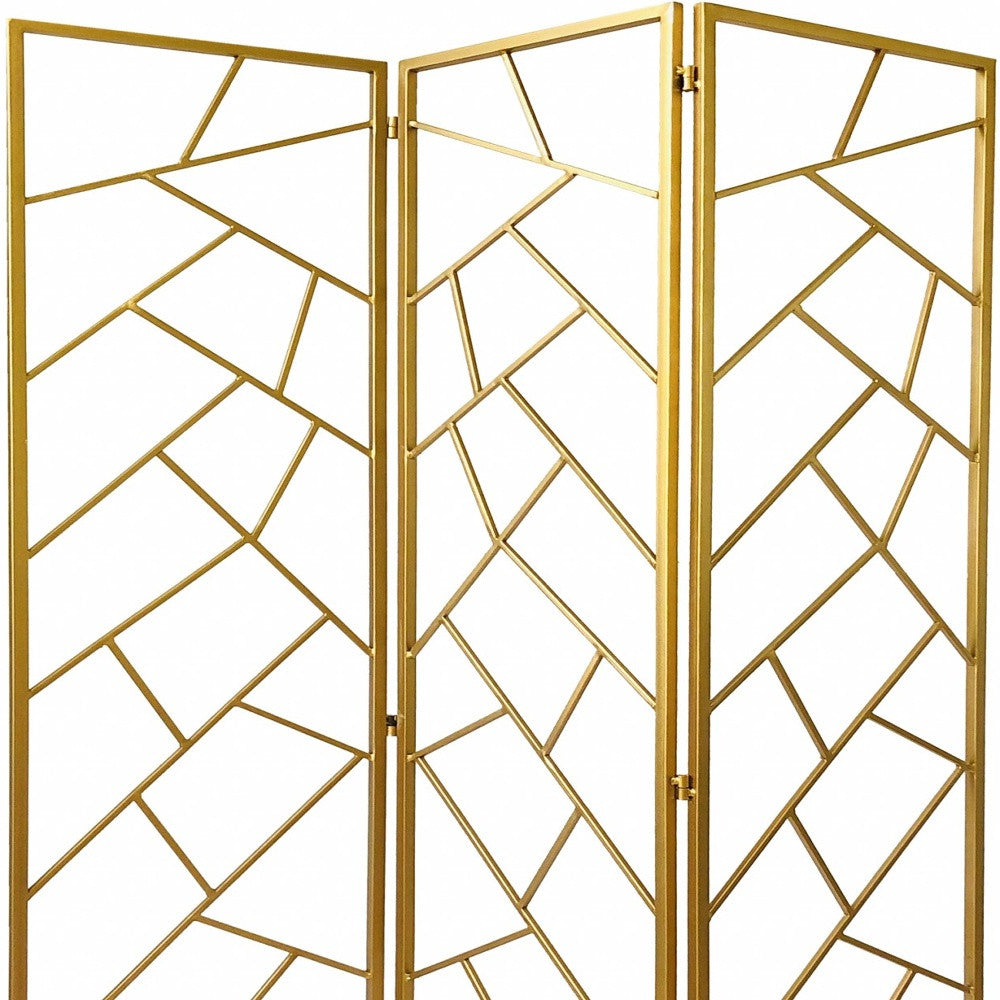 71" Gold IronFolding Three Panel Screen Room Divider-Room Dividers-DECOROLALA
