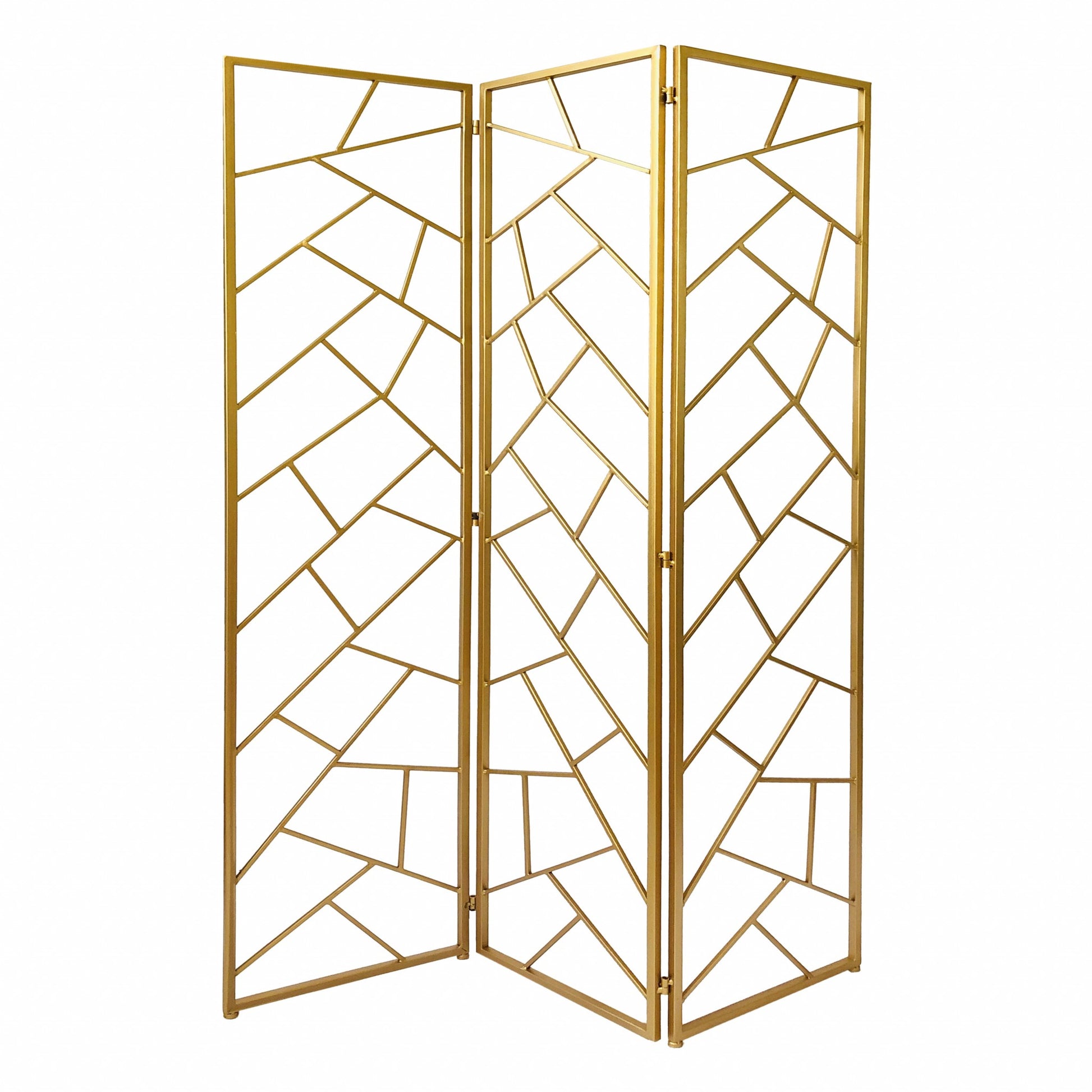 71" Gold IronFolding Three Panel Screen Room Divider-Room Dividers-DECOROLALA