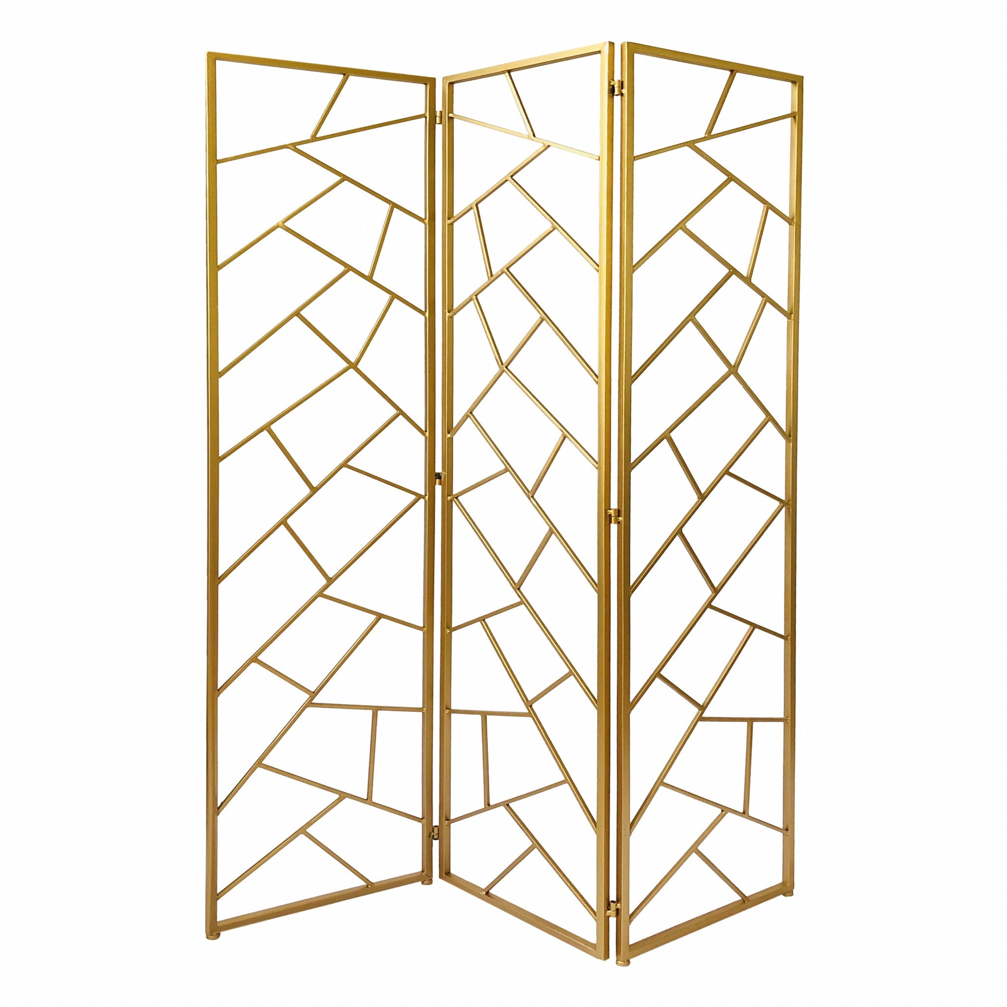 71" Gold IronFolding Three Panel Screen Room Divider-Room Dividers-DECOROLALA