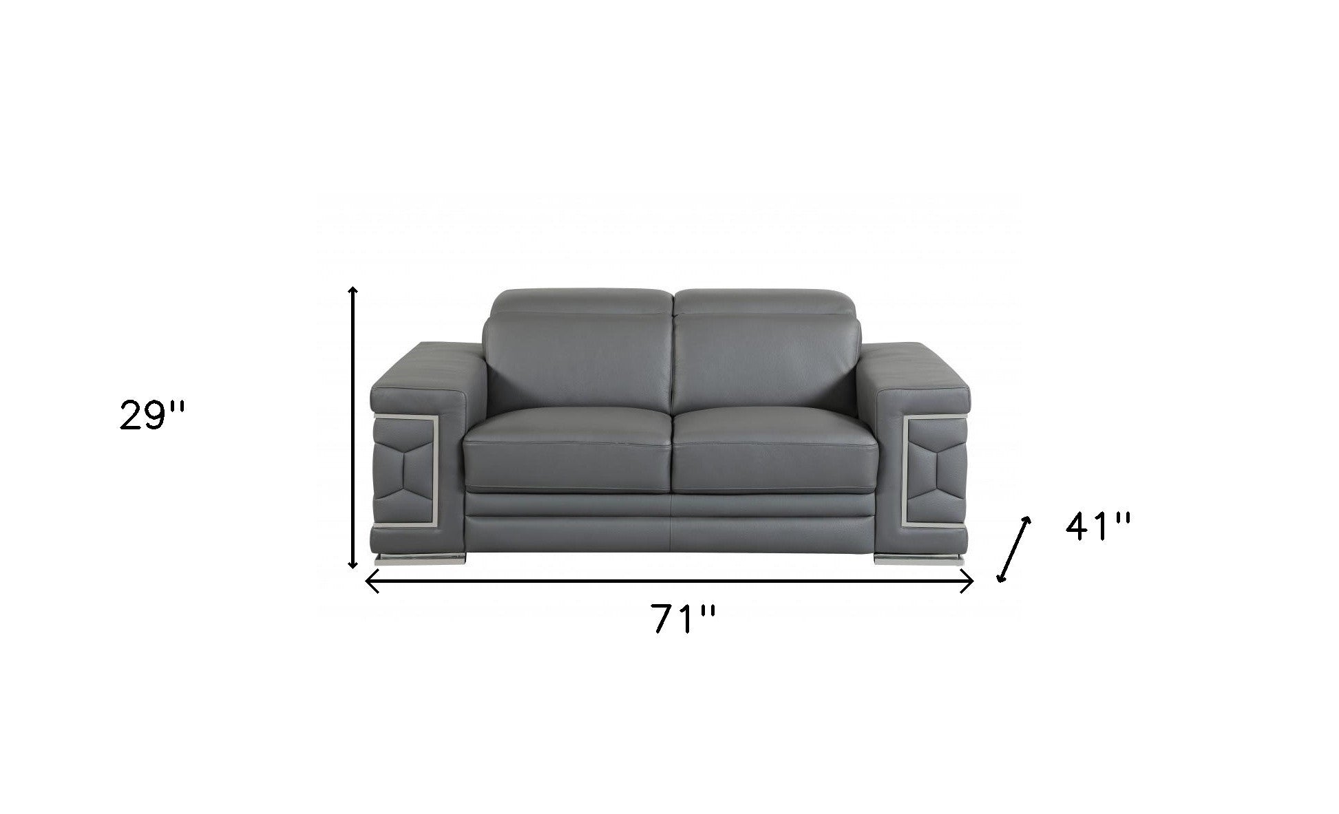 71" Gray And Silver Genuine Leather Love Seat-Love Seats-DECOROLALA