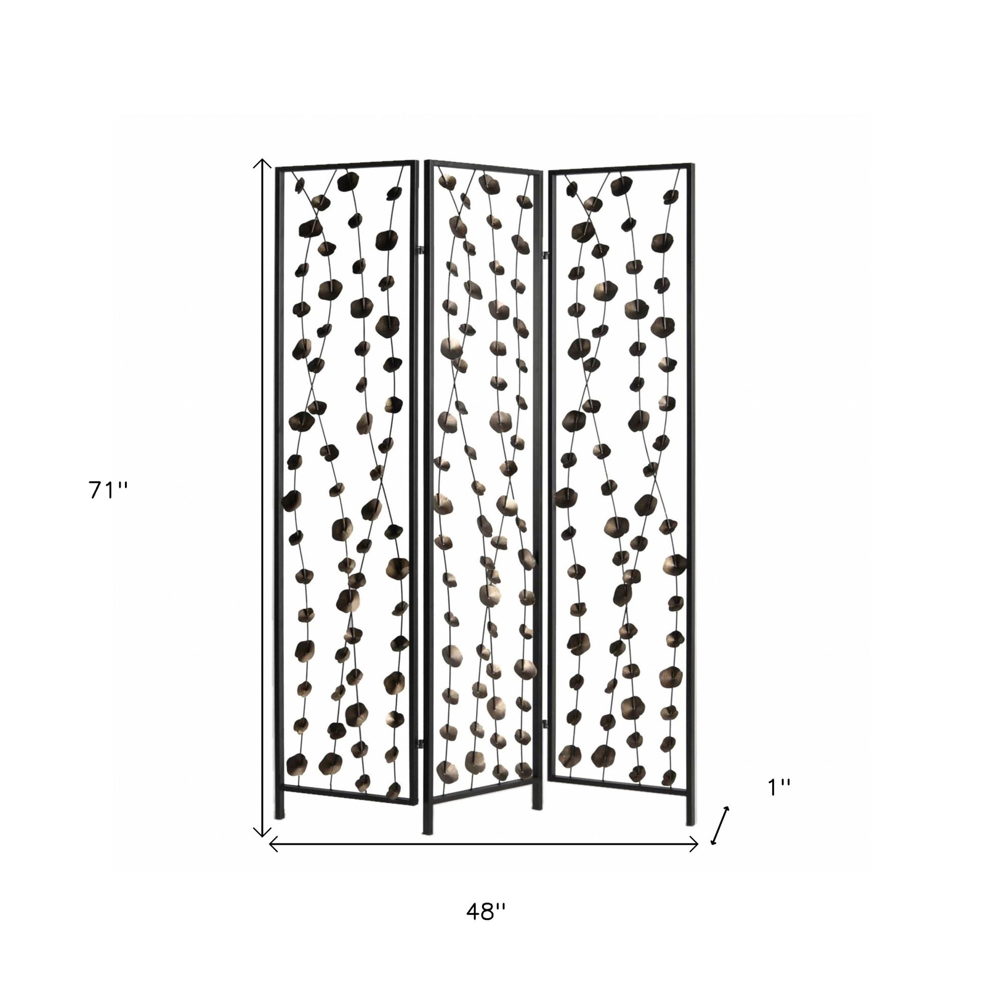 71" Gray Iron Folding Three Panel Screen Room Divider-Room Dividers-DECOROLALA