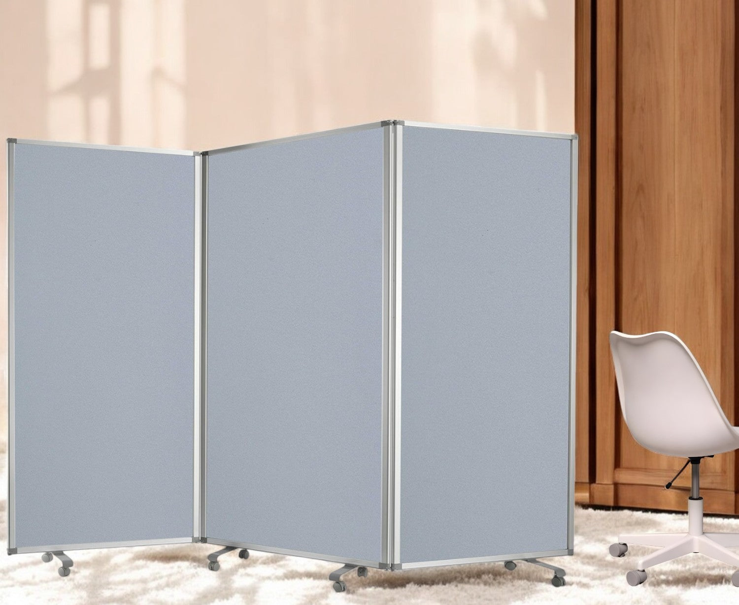 71" Gray Iron Folding Three Panel Screen Room Divider-Room Dividers-DECOROLALA