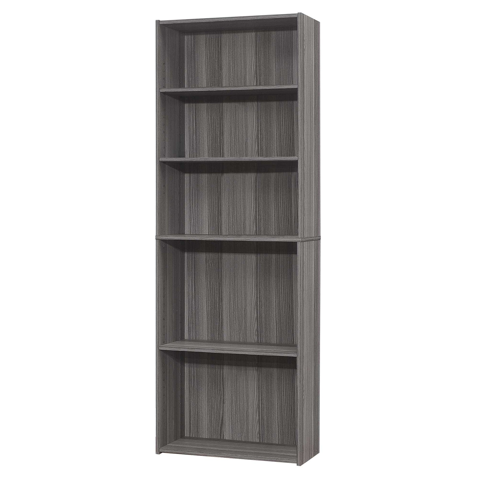71" Gray Wood Adjustable Five Tier Bookcase-Bookcases-DECOROLALA