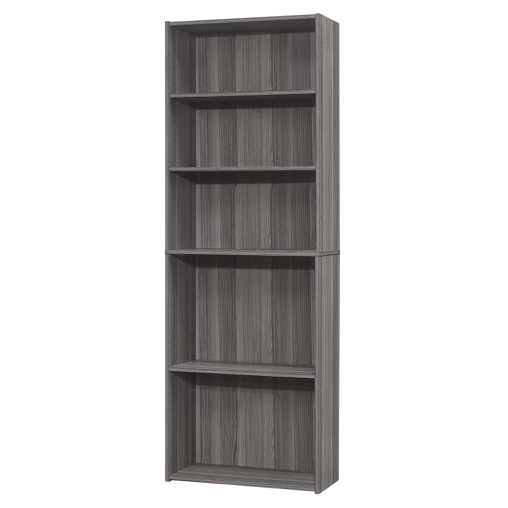 71" Gray Wood Adjustable Five Tier Bookcase-Bookcases-DECOROLALA
