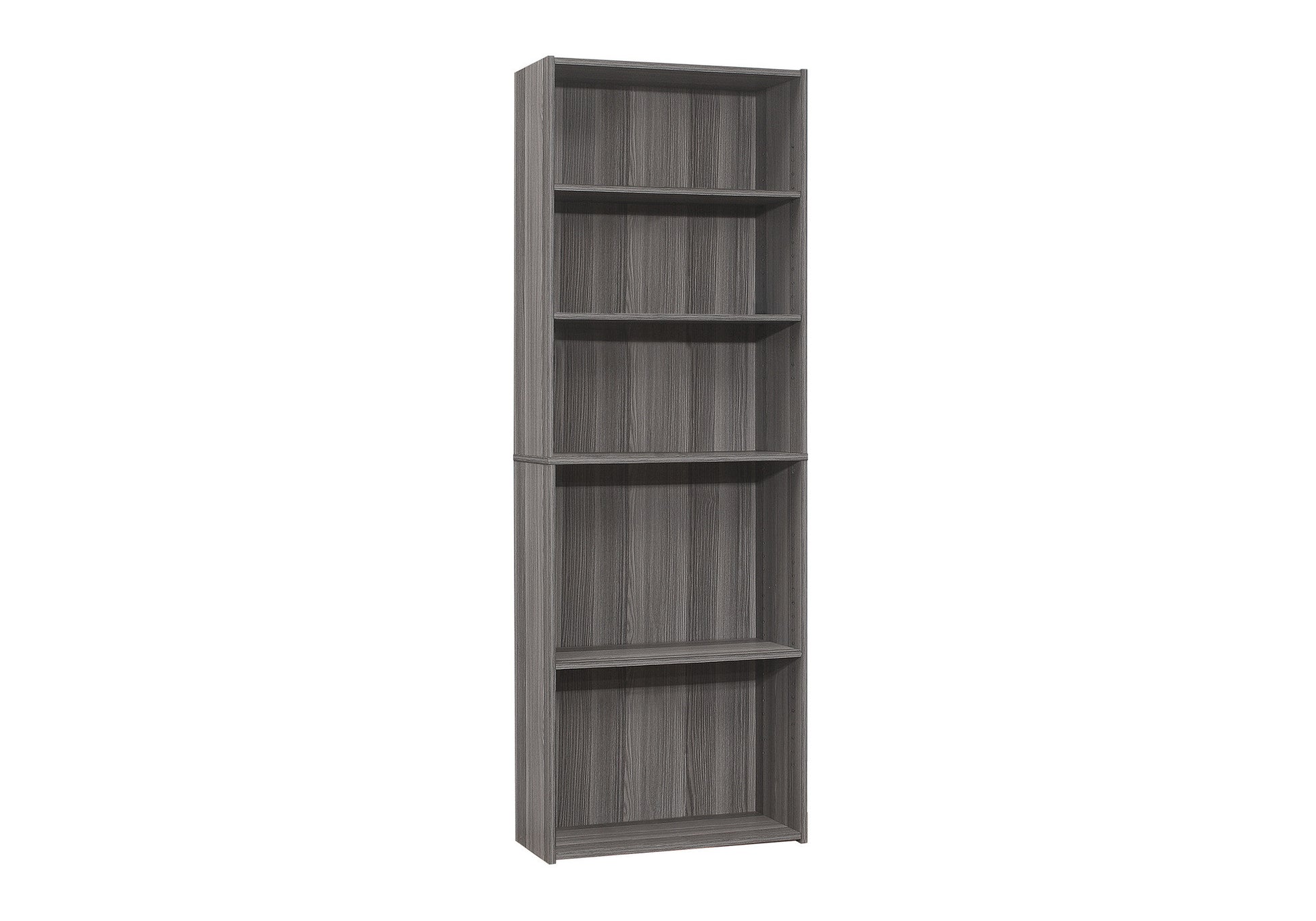 71" Gray Wood Adjustable Five Tier Bookcase-Bookcases-DECOROLALA