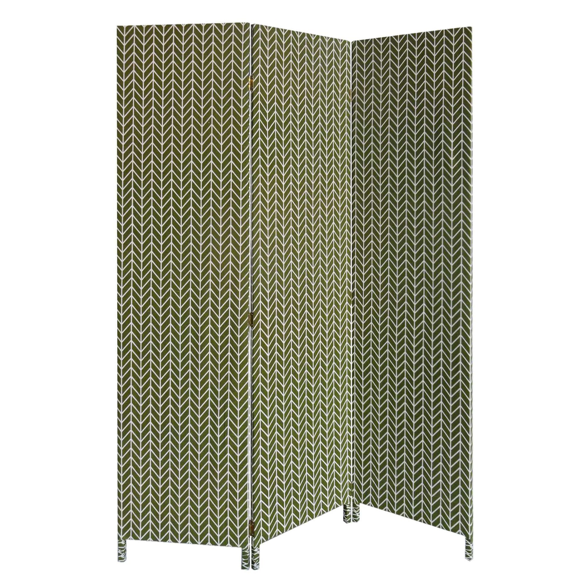 71" Green Fabric Folding Three Panel Screen Room Divider-Room Dividers-DECOROLALA