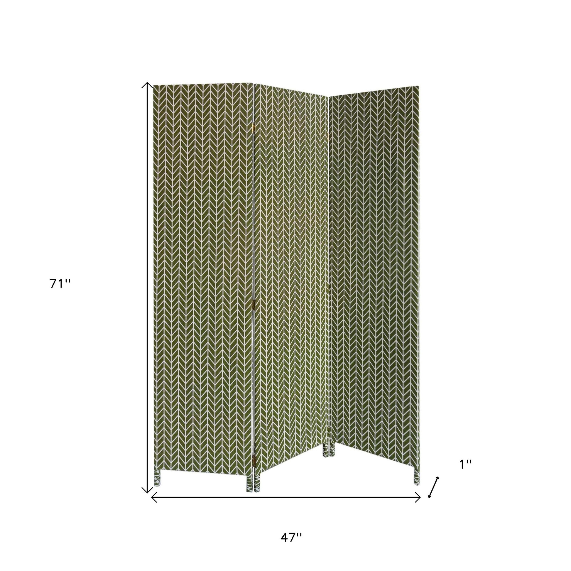 71" Green Fabric Folding Three Panel Screen Room Divider-Room Dividers-DECOROLALA
