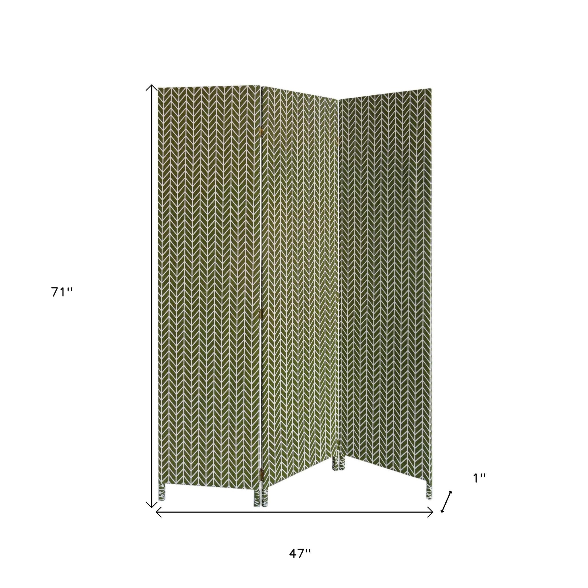71" Green Fabric Folding Three Panel Screen Room Divider-Room Dividers-DECOROLALA