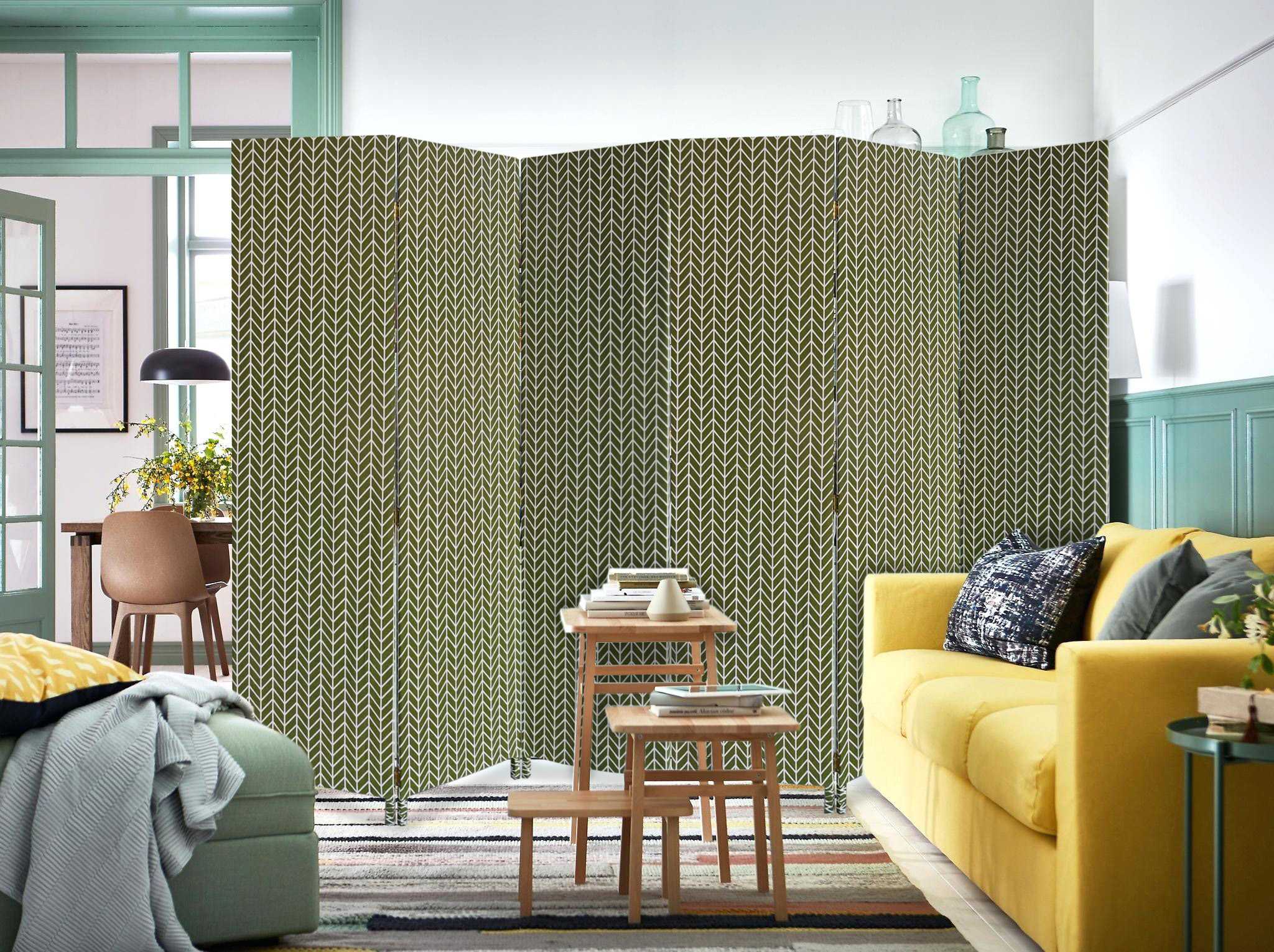 71" Green Fabric Folding Three Panel Screen Room Divider-Room Dividers-DECOROLALA
