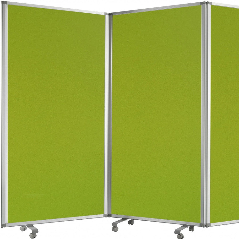 71" Green Iron Folding Three Panel Screen Room Divider-Room Dividers-DECOROLALA