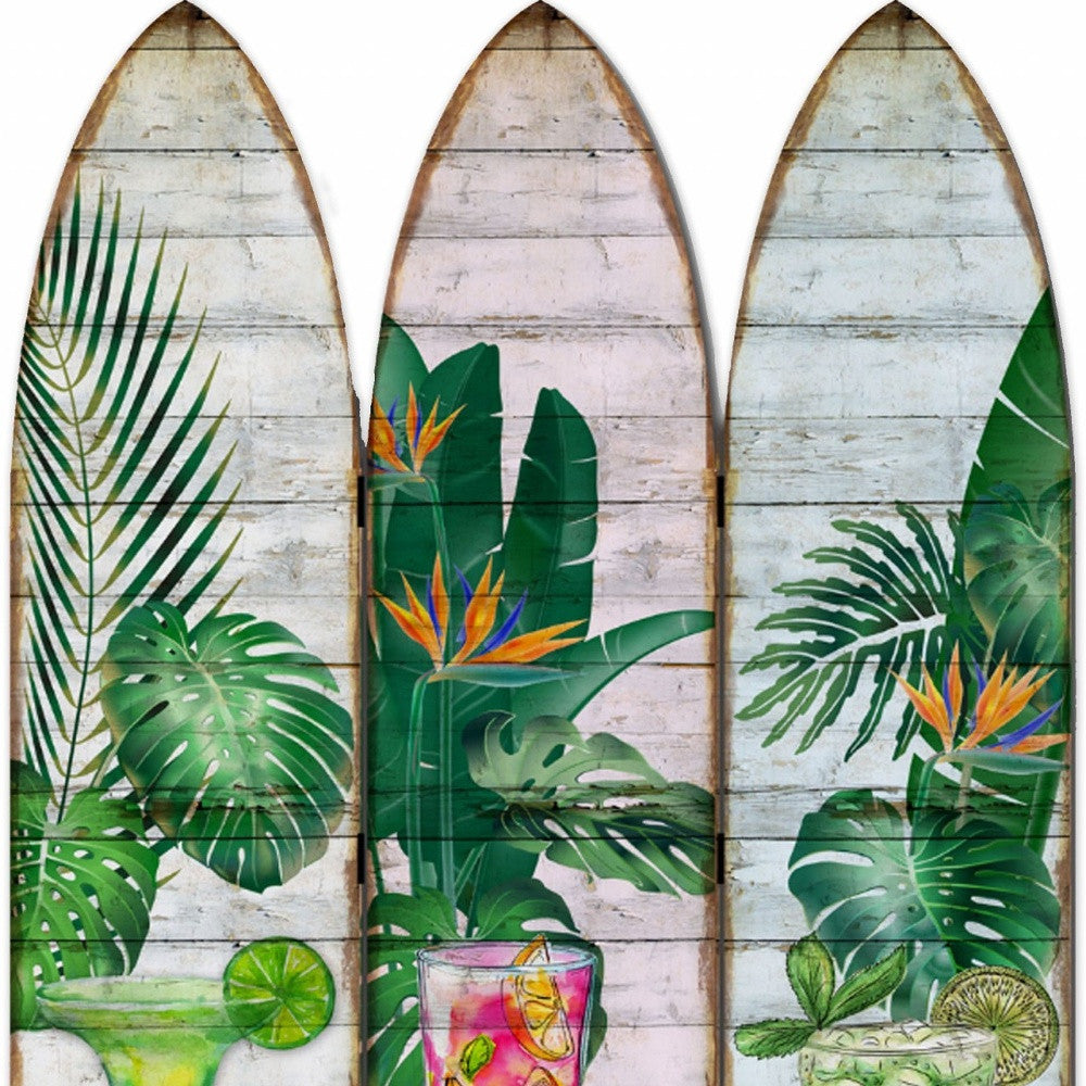 71" Green Solid Wood Folding Three Panel Screen Room Divider-Room Dividers-DECOROLALA