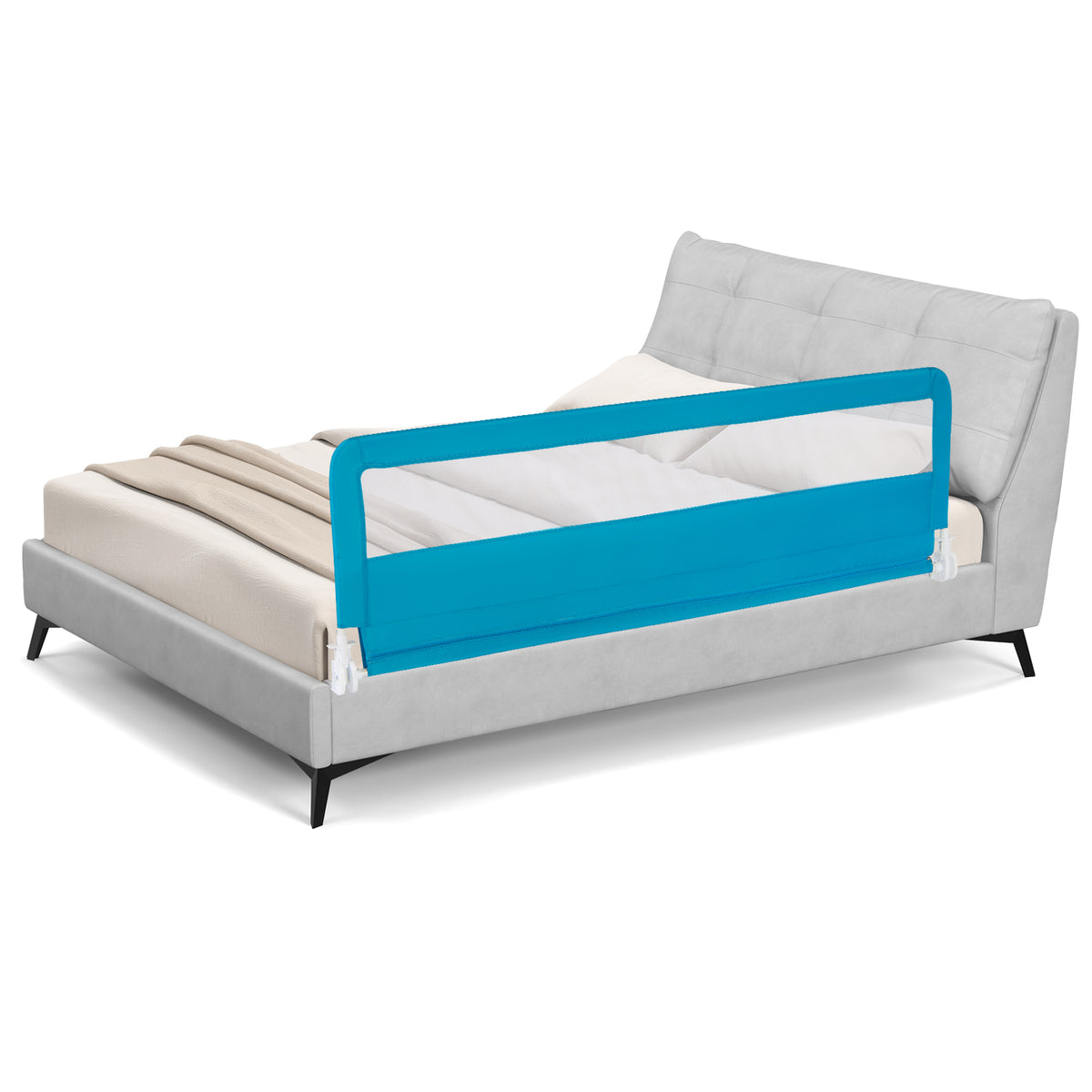 71 Inch Extra Long Swing Down Bed Guardrail with Safety Straps-Blue-Bed Rails-DECOROLALA