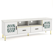 71 Inch TV Stand with Glass Doors for 80 Inch TVs-White-Entertainment Centers & TV Stands-DECOROLALA
