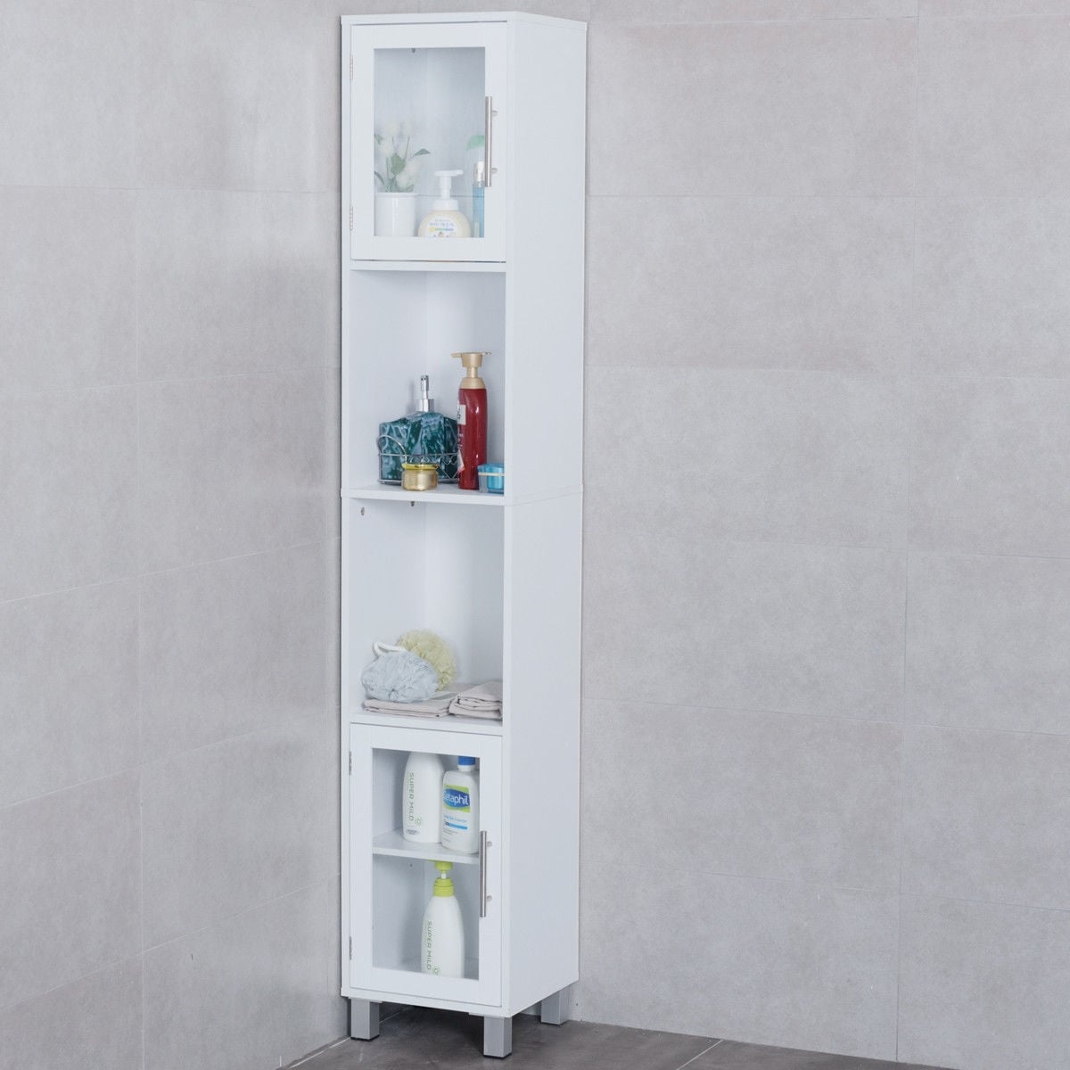 71 Inch Tall Tower Bathroom Storage Cabinet and Organizer Display Shelves for Bedroom-White-Floor Cabinets-DECOROLALA