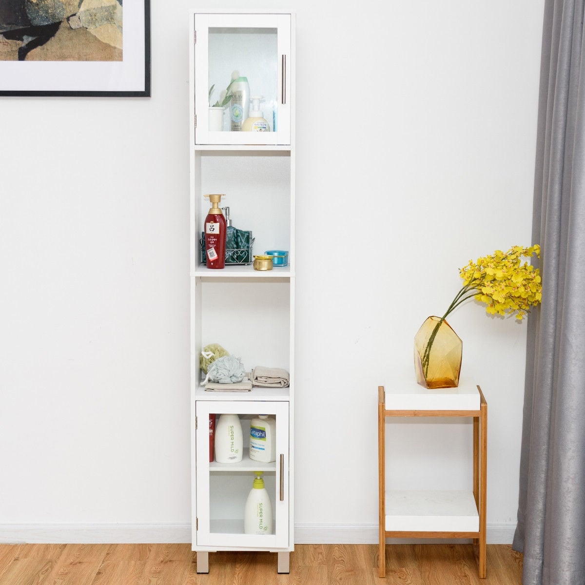71 Inch Tall Tower Bathroom Storage Cabinet and Organizer Display Shelves for Bedroom-White-Floor Cabinets-DECOROLALA