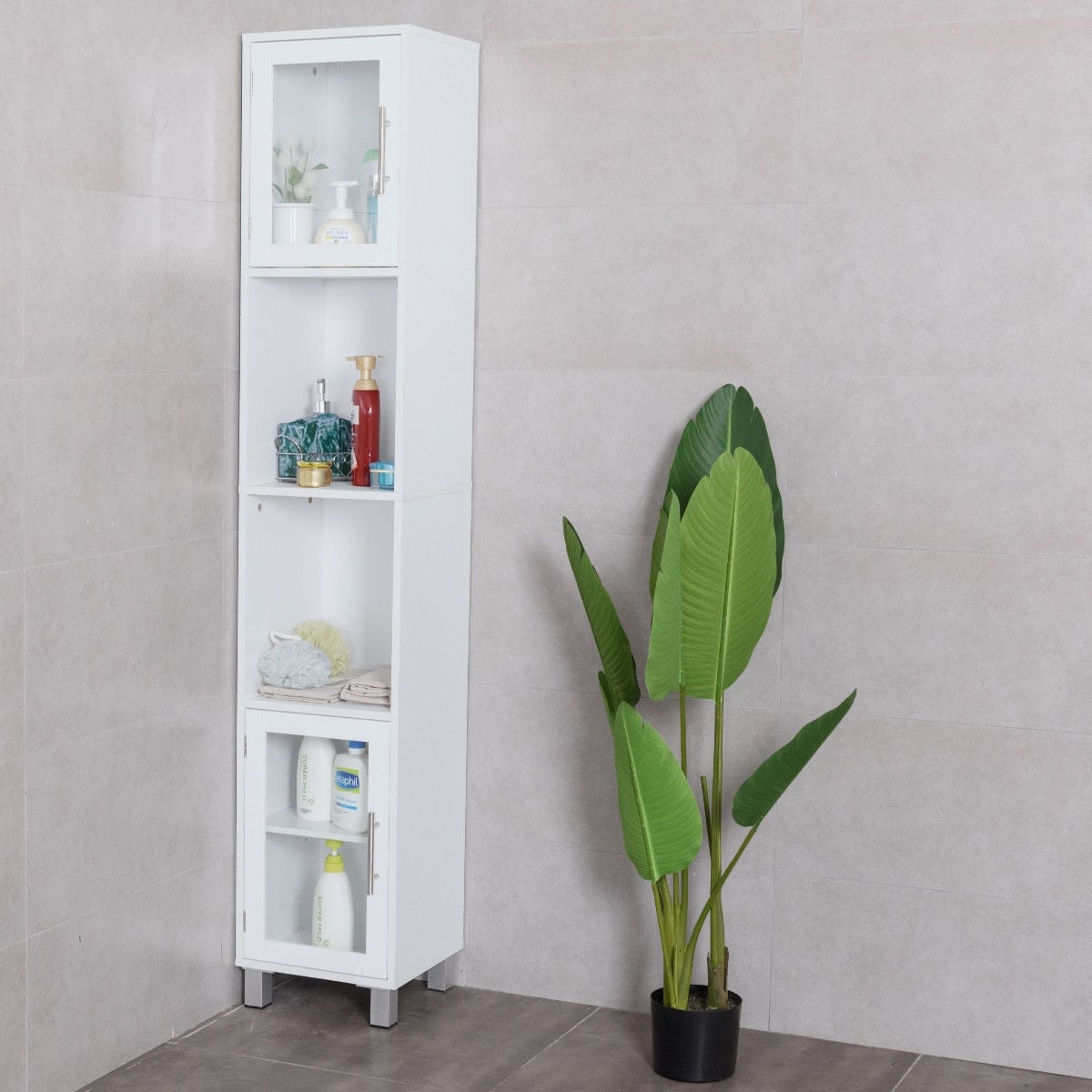 71 Inch Tall Tower Bathroom Storage Cabinet and Organizer Display Shelves for Bedroom-White-Floor Cabinets-DECOROLALA