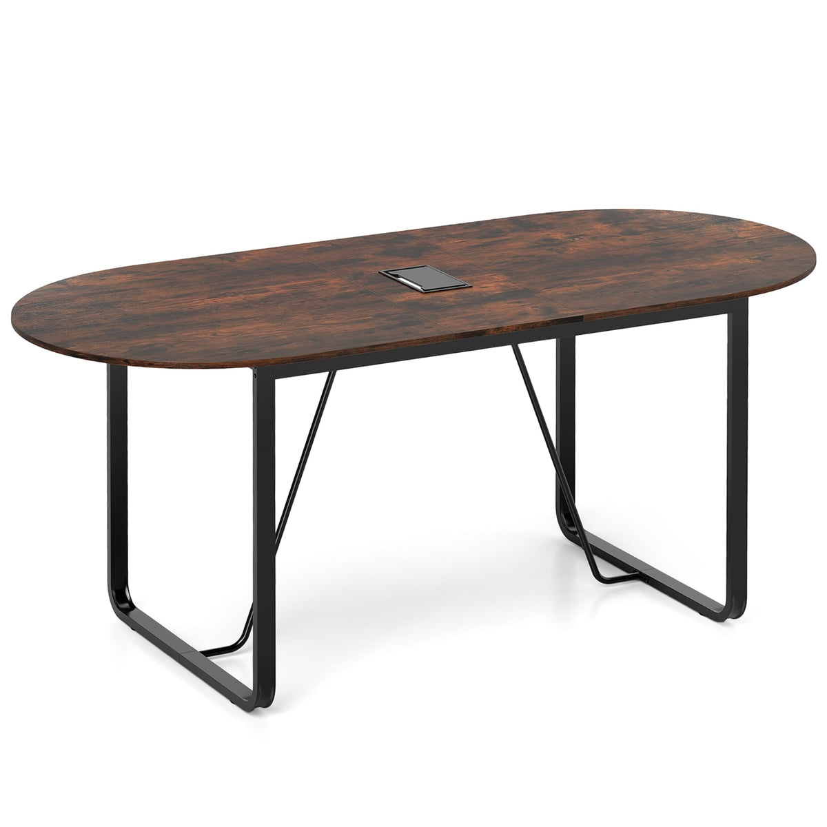 71 Inches Executive Table Oval Home Office Table with Cable Management Hole-Rustic Brown-Standing Desks-DECOROLALA